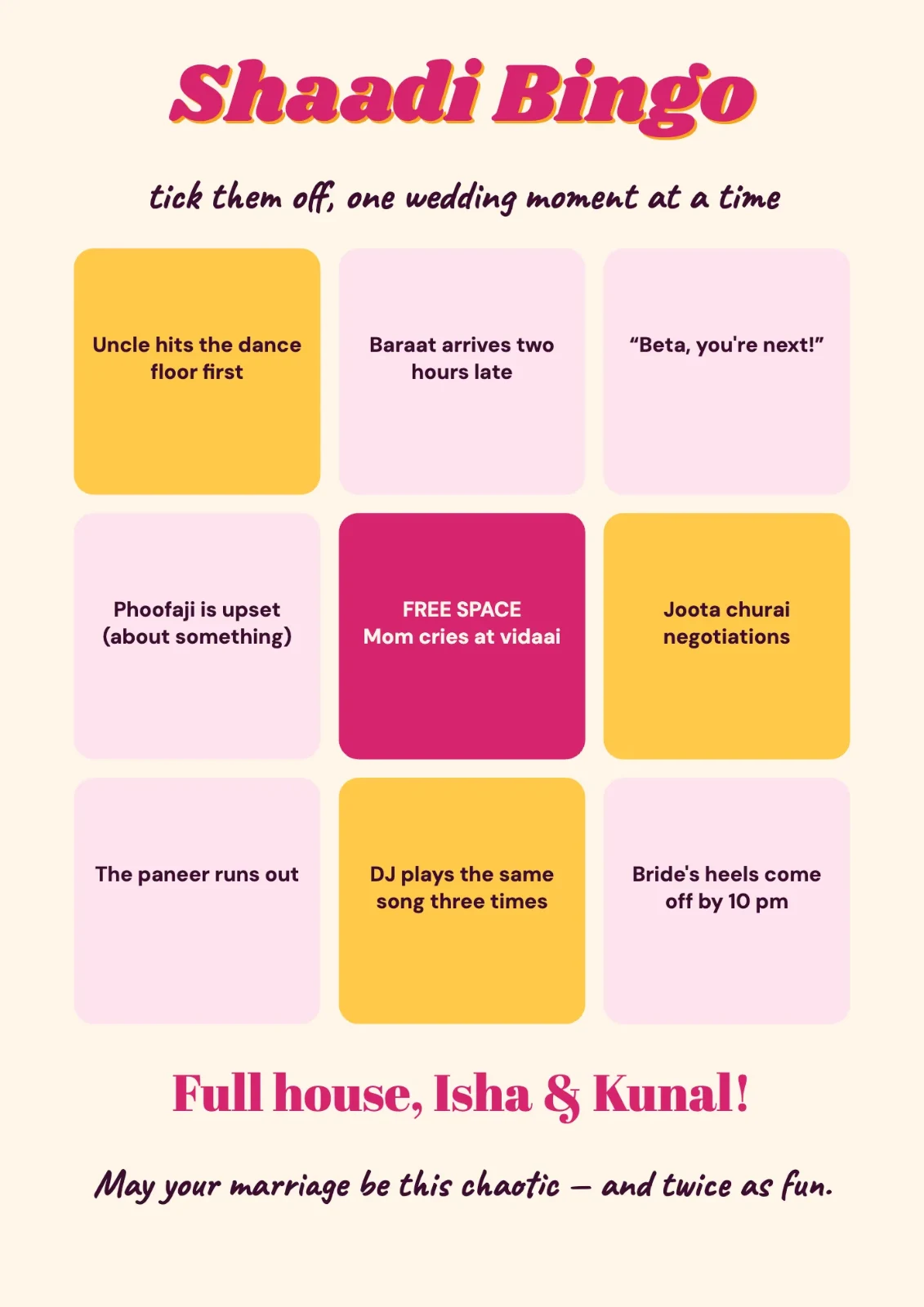 Shaadi Bingo postcard