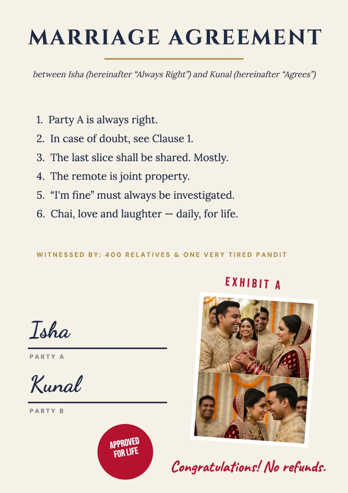 Marriage Agreement postcard