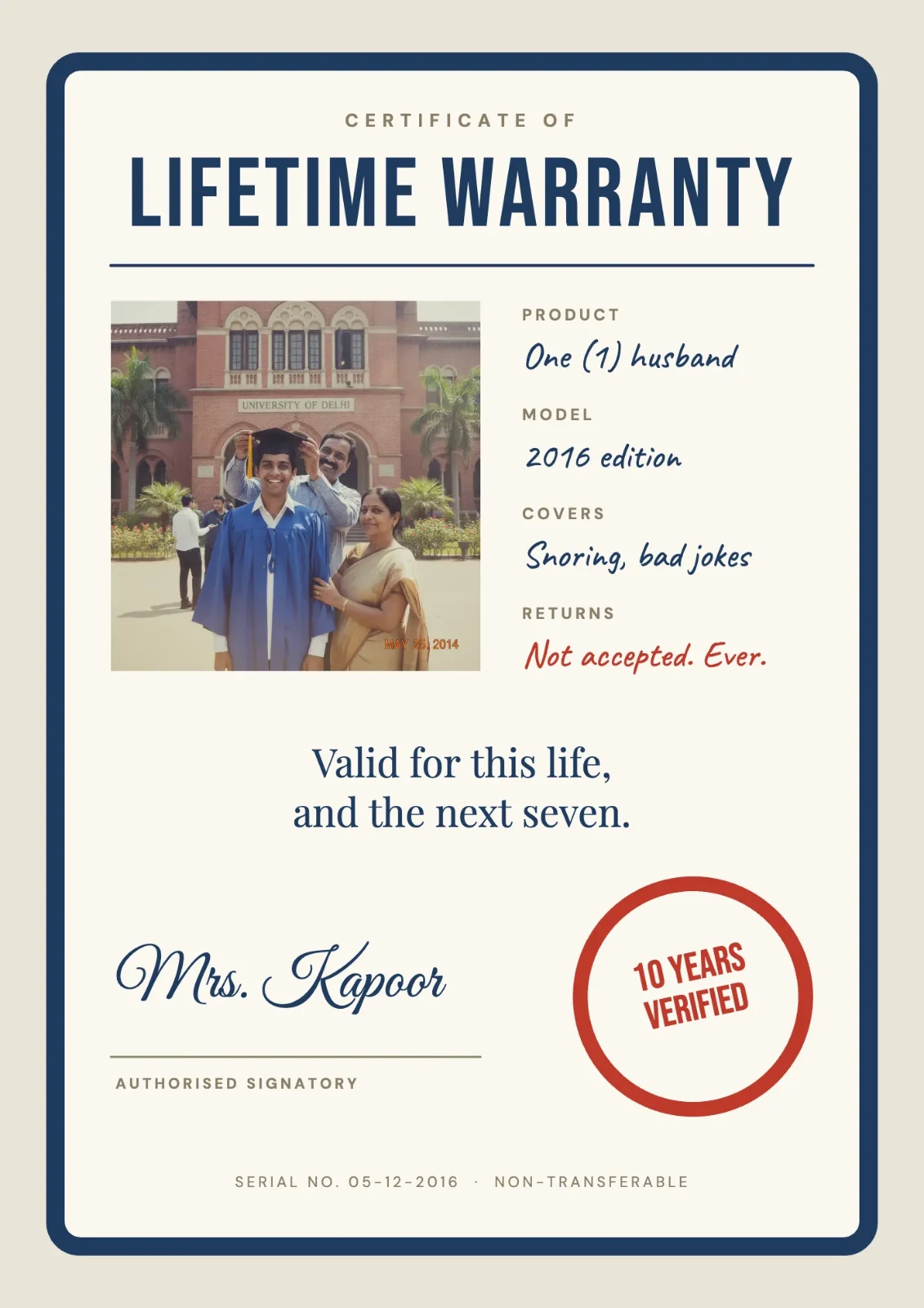Lifetime Warranty postcard