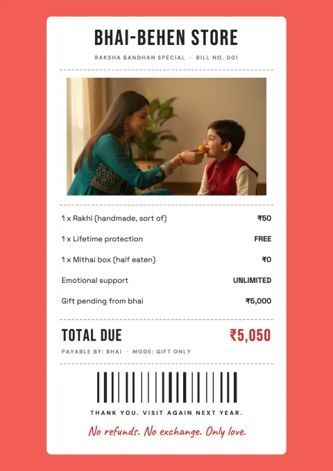 Rakhi Receipt postcard