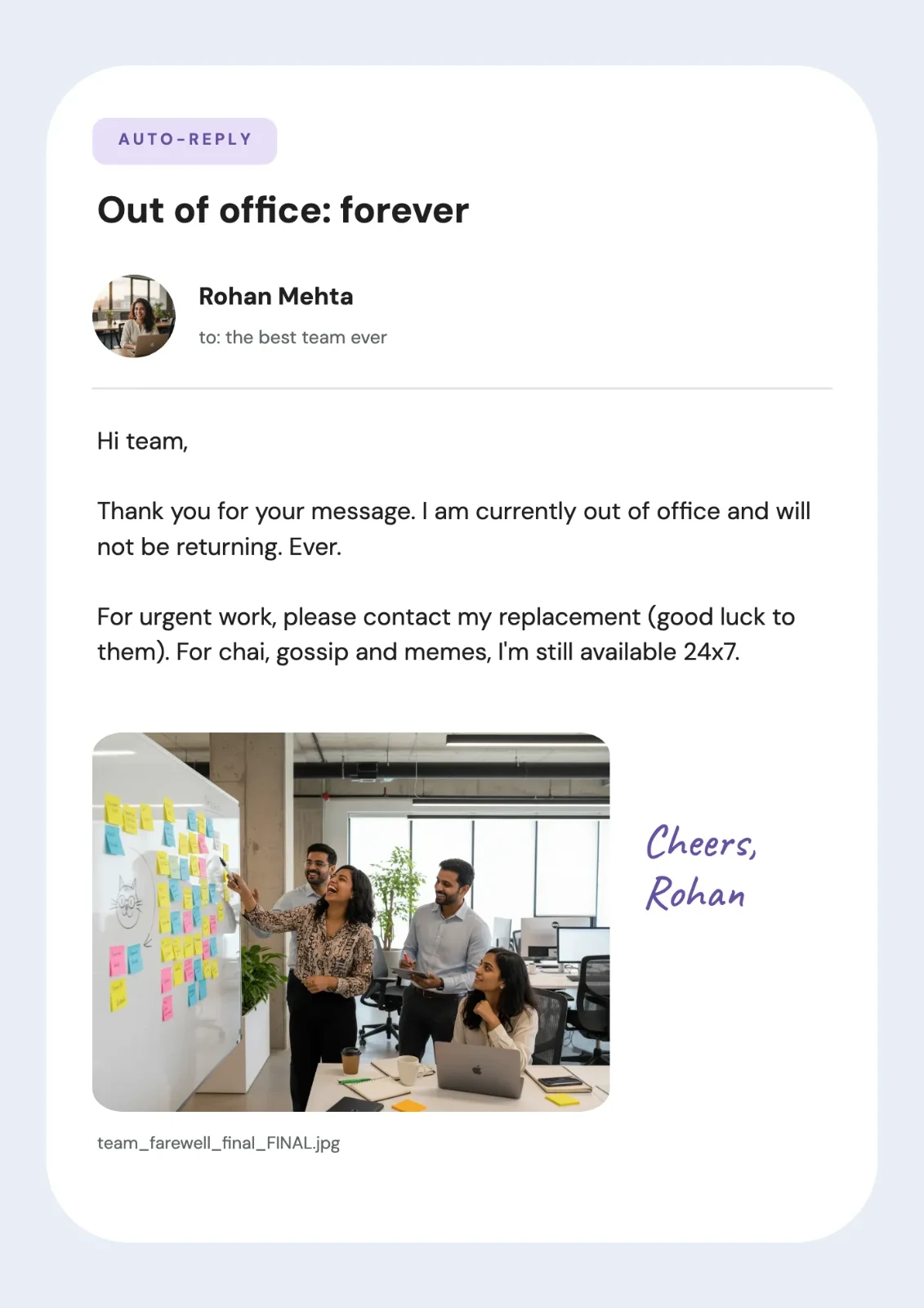 Out Of Office Forever postcard