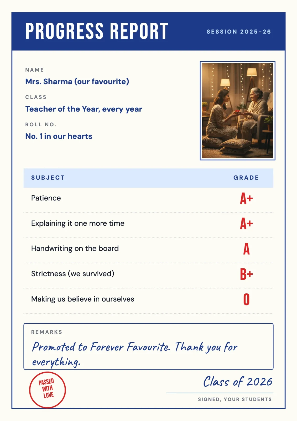 Report Card For Teacher postcard