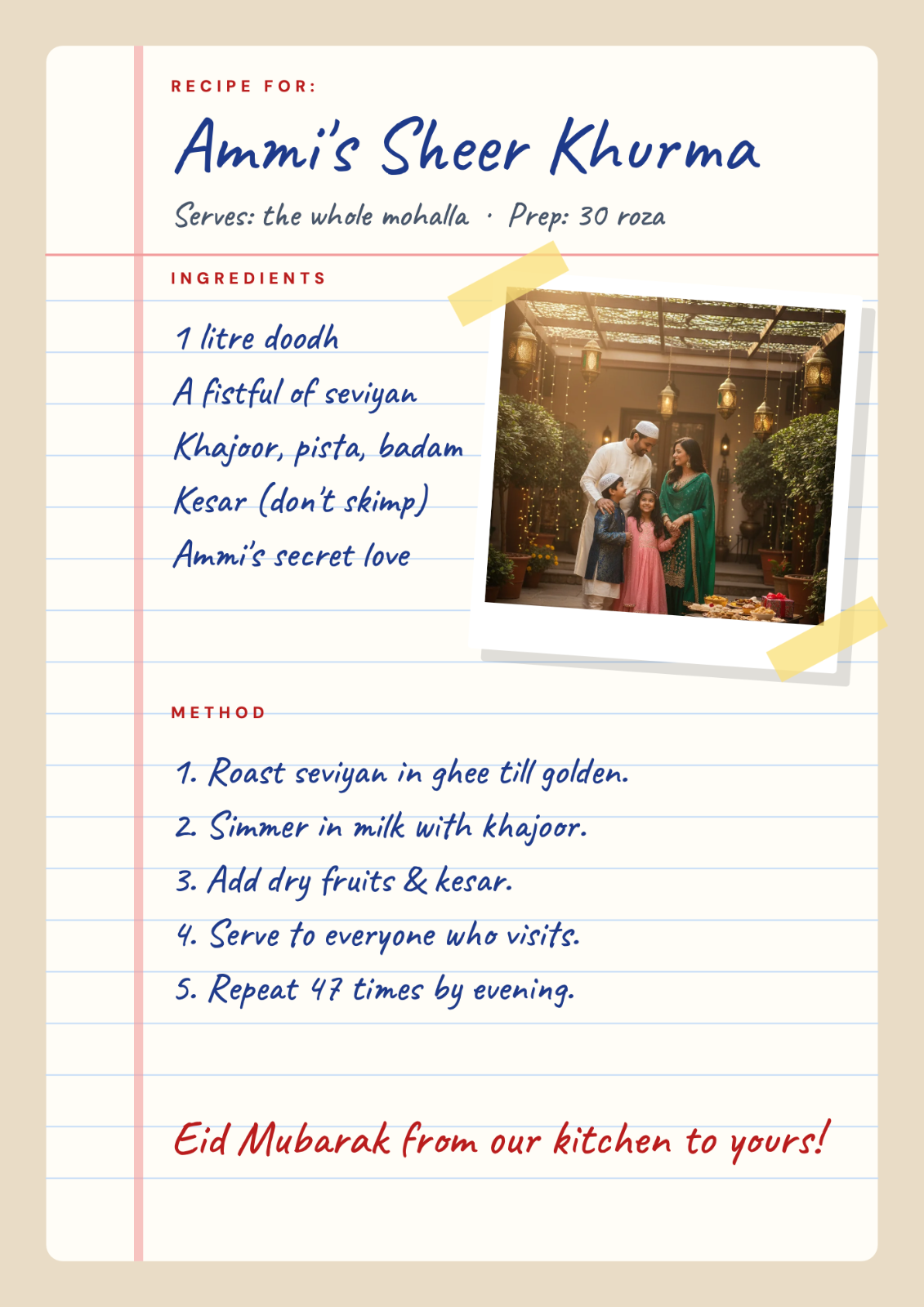 Sheer Khurma Recipe postcard