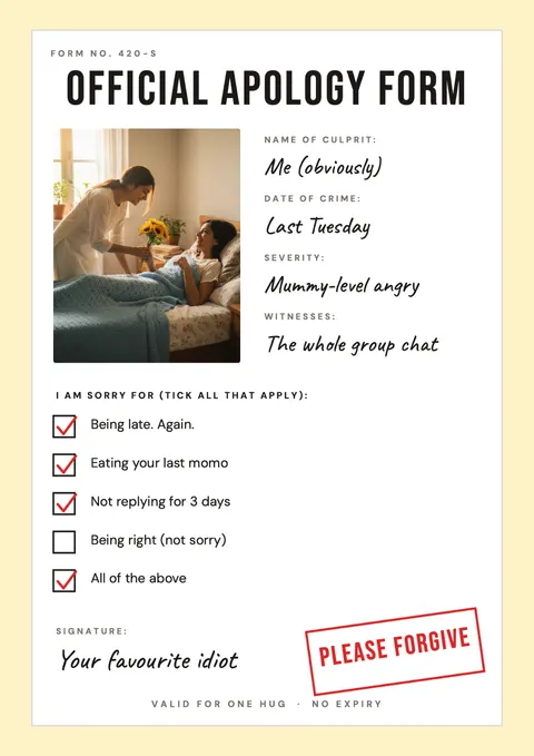 Apology Form postcard