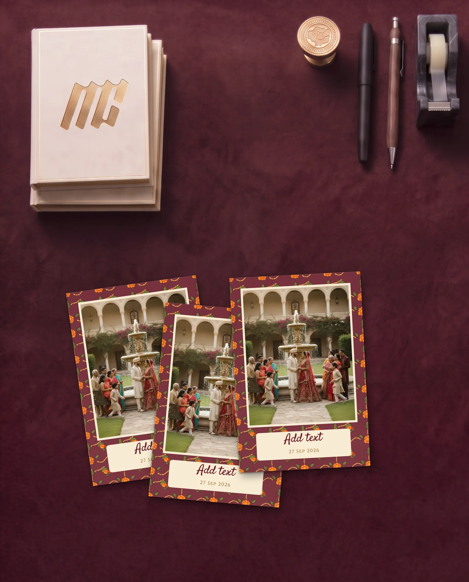 Festive Marigold — Maroon Retro Prints