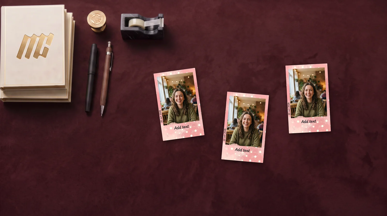 Starry Polaroids retro print — desk flat premium