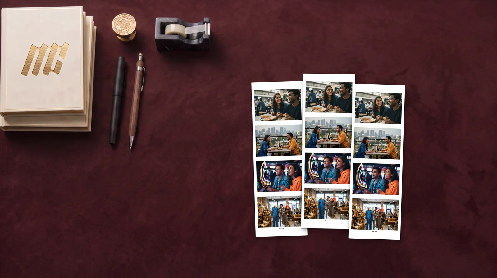 Photo Strips retro print — desk flat premium