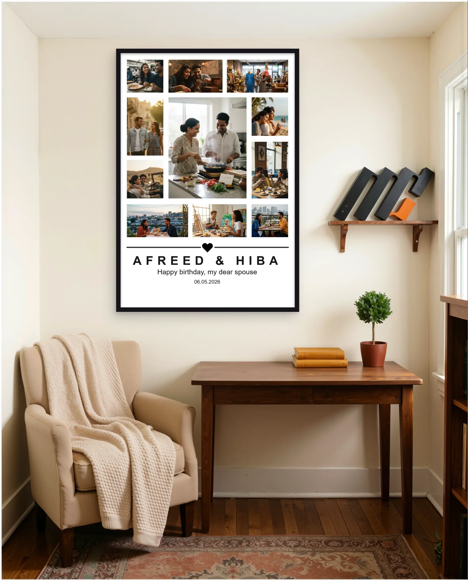 HAPPY BIRTHDAY MY DEAR SPOUSE memory frame — wall cream shelf portrait