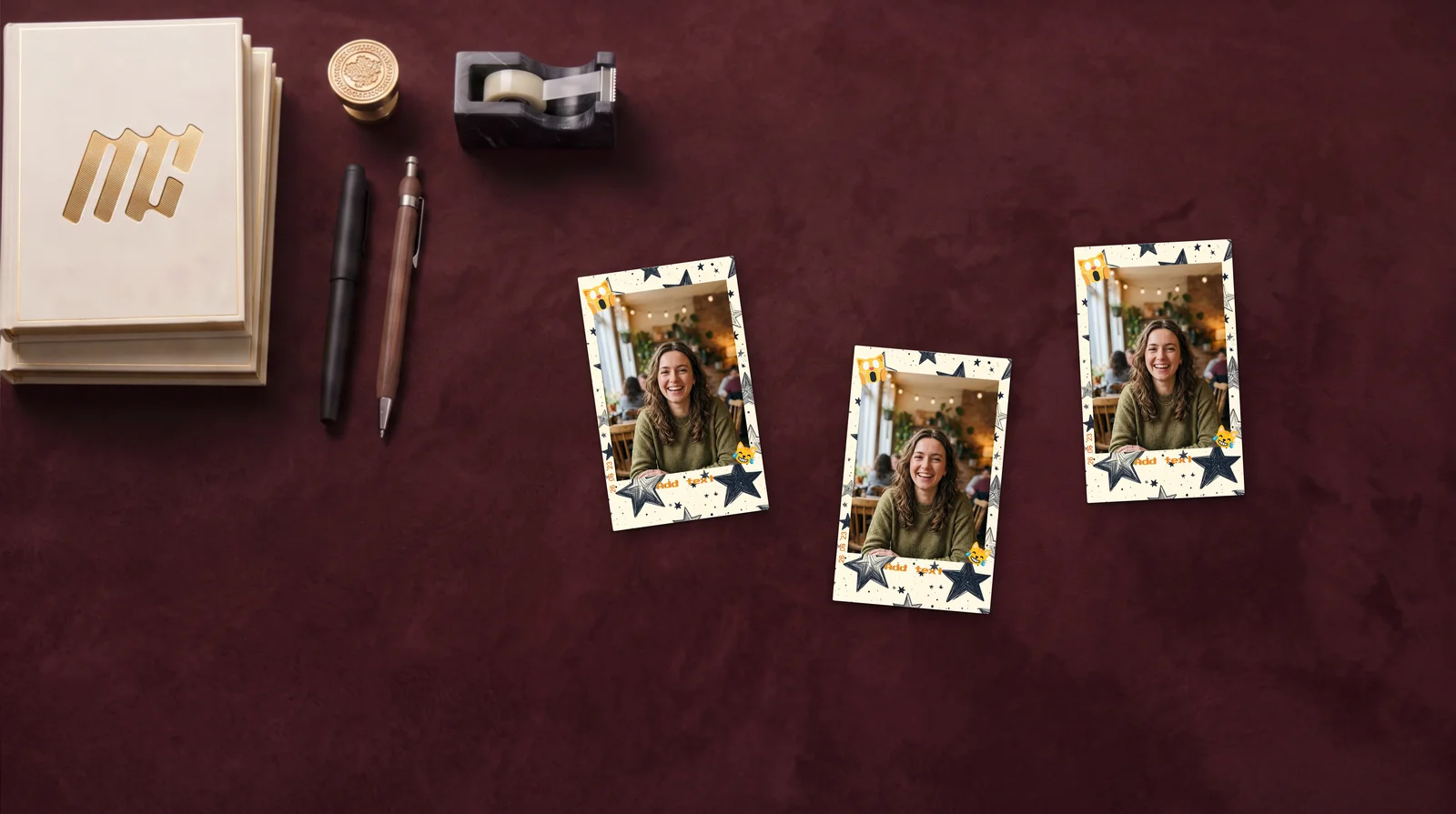 Simple Yet Elegant Polaroids retro print — desk flat premium