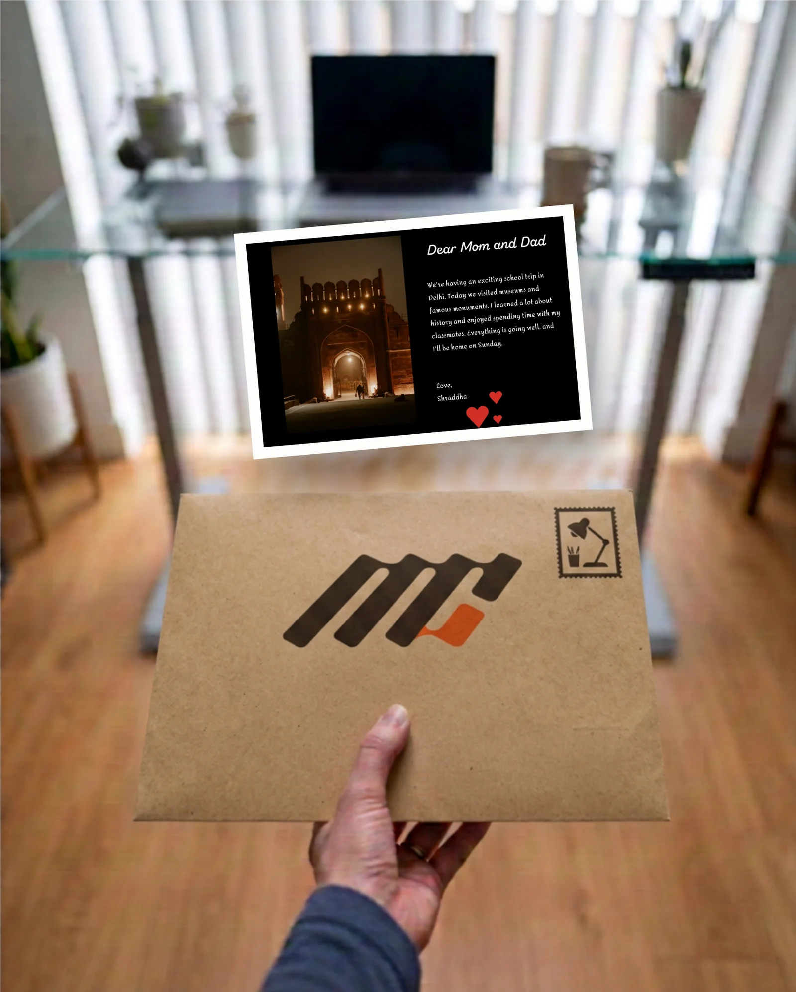 Mom & Dad Postcards — envelope float