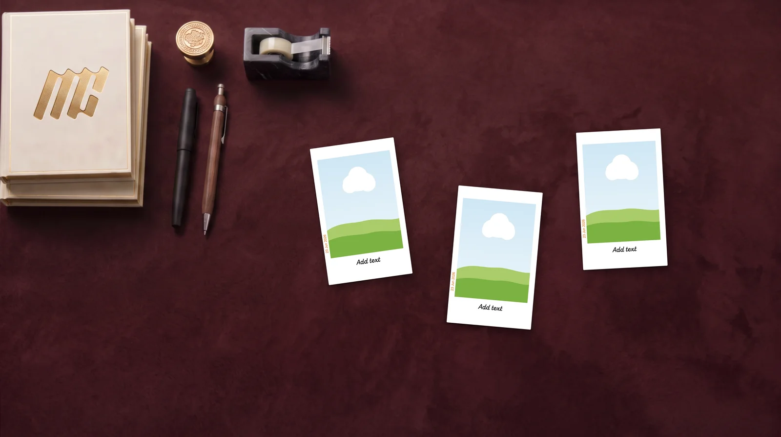 Classic Polaroids retro print — desk flat premium