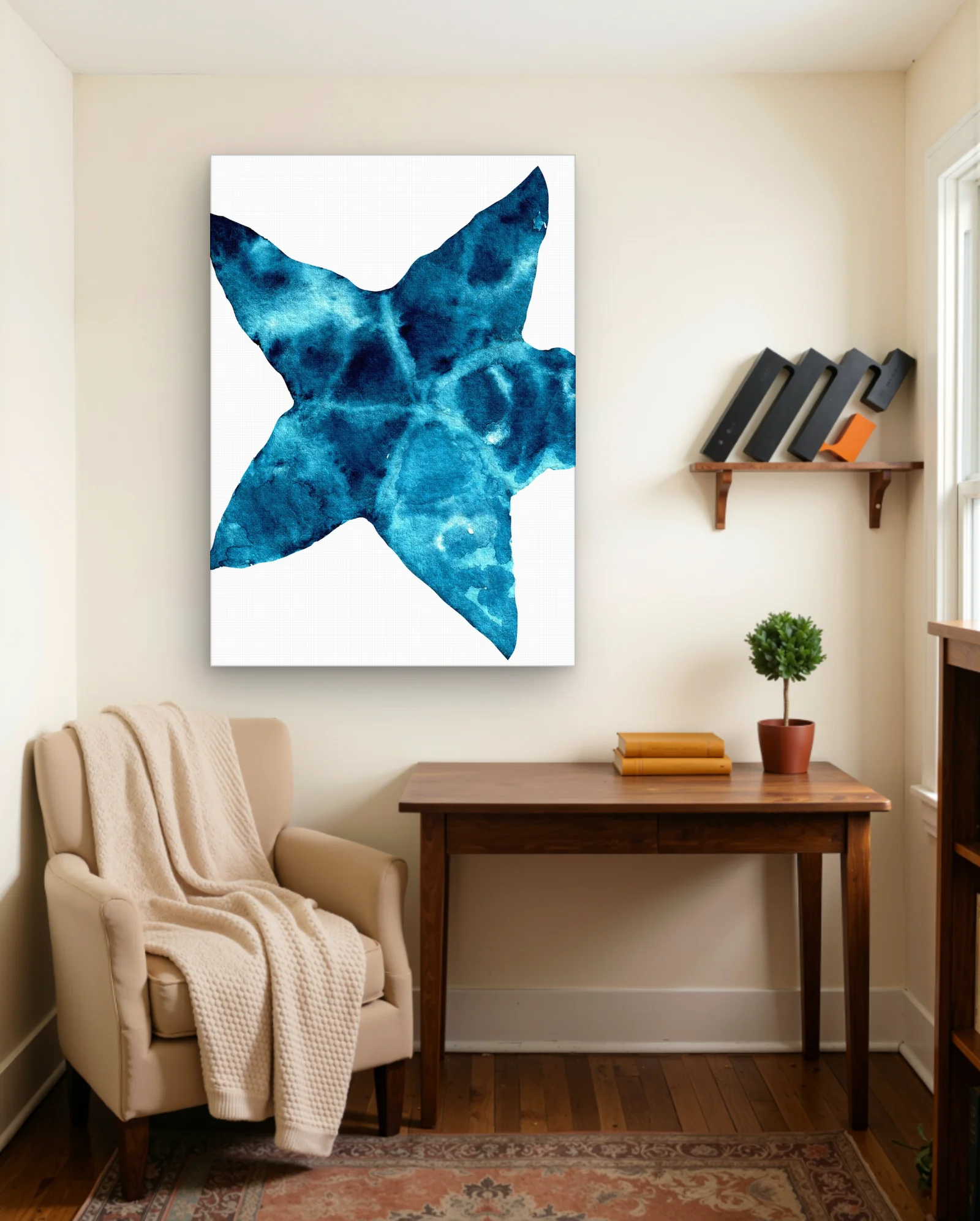 Indigo Watercolor Starfish Wall Art — framed wall art poster by Memocult