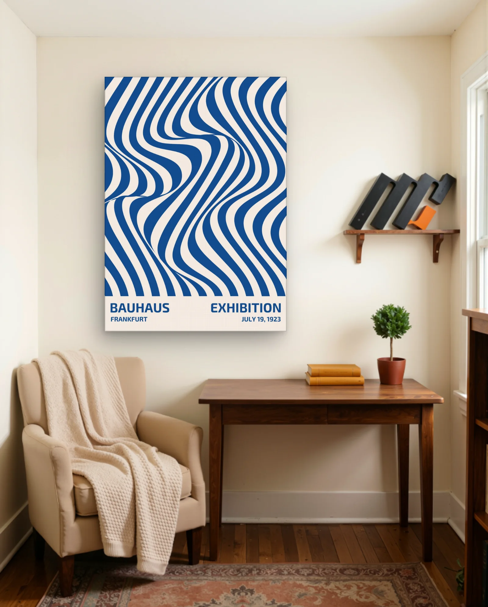 Bauhaus Frankfurt Exhibition Blue Stripes Wall Art — framed wall art poster by Memocult
