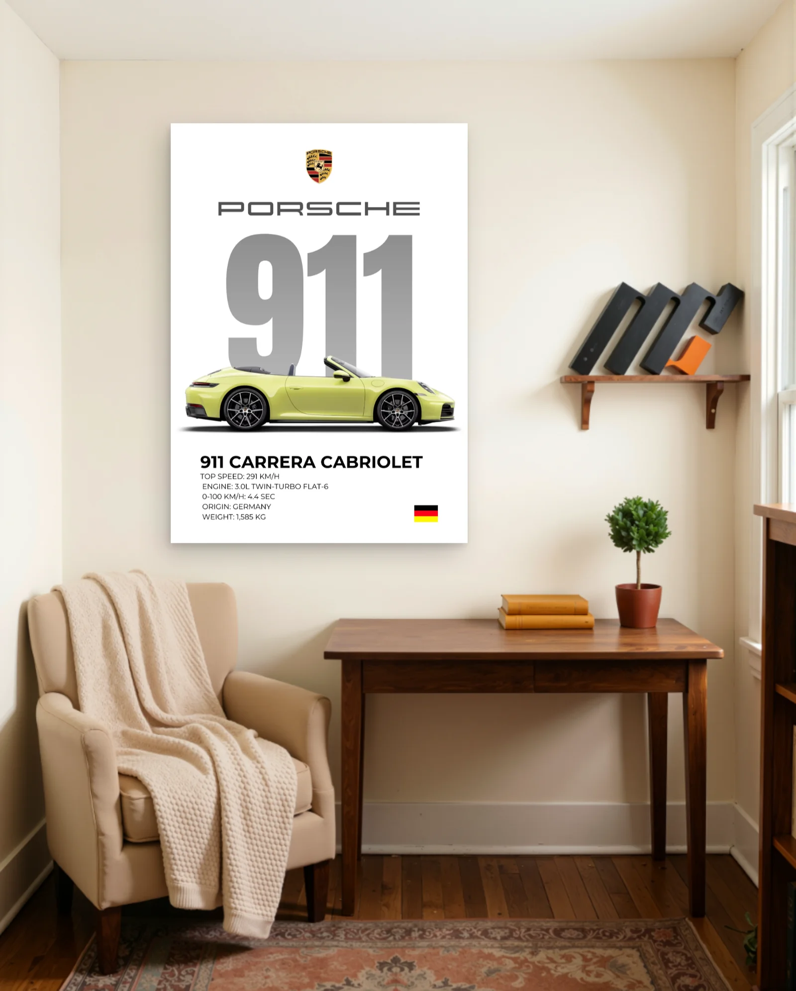 Porsche 911 Carrera Cabriolet Poster — framed wall art poster by Memocult