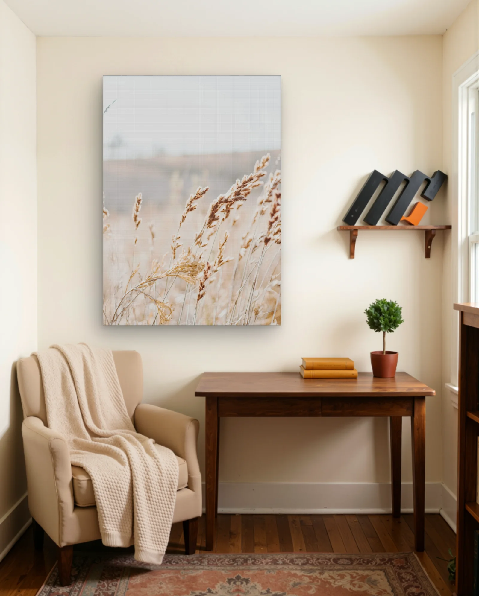 Sunlit Golden Reed Heads Wall Art — framed wall art poster by Memocult