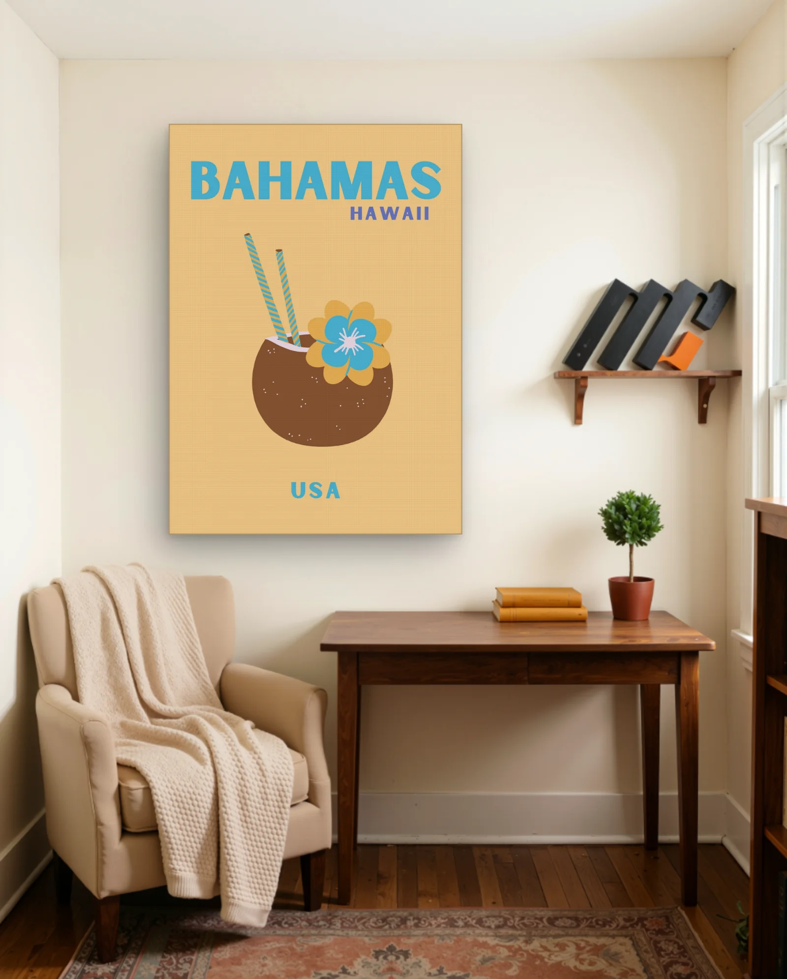 Bahamas Coconut Cocktail With Flower Wall Art — Aesthetic Moods abstract & modern wall art poster