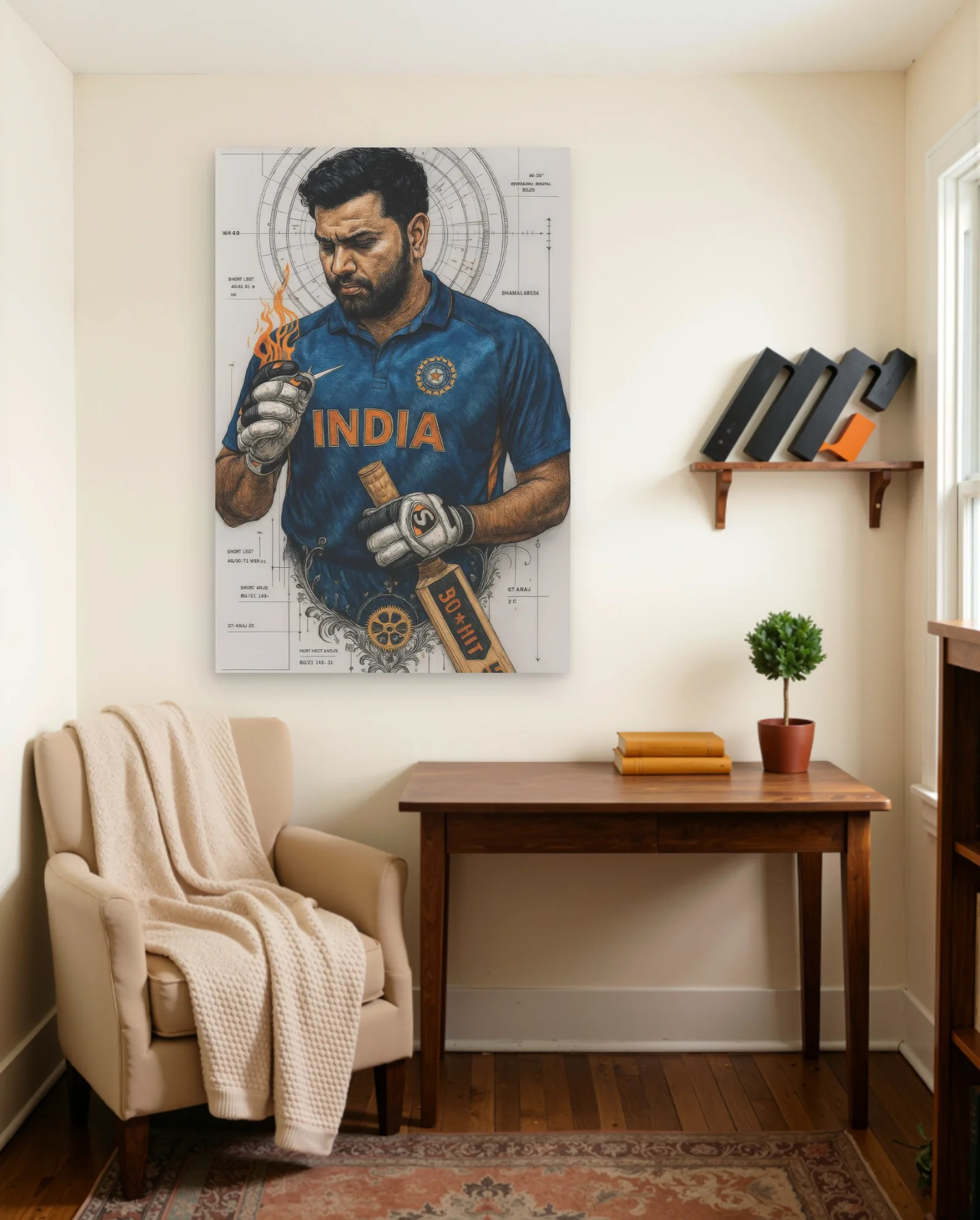 Rohit Sharma 90 Hit Poster — framed wall art poster by Memocult