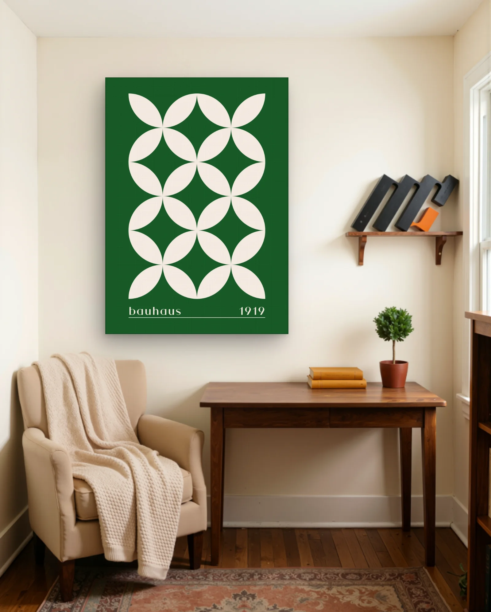 Bauhaus Green Petal Grid 1919 Wall Art — framed wall art poster by Memocult