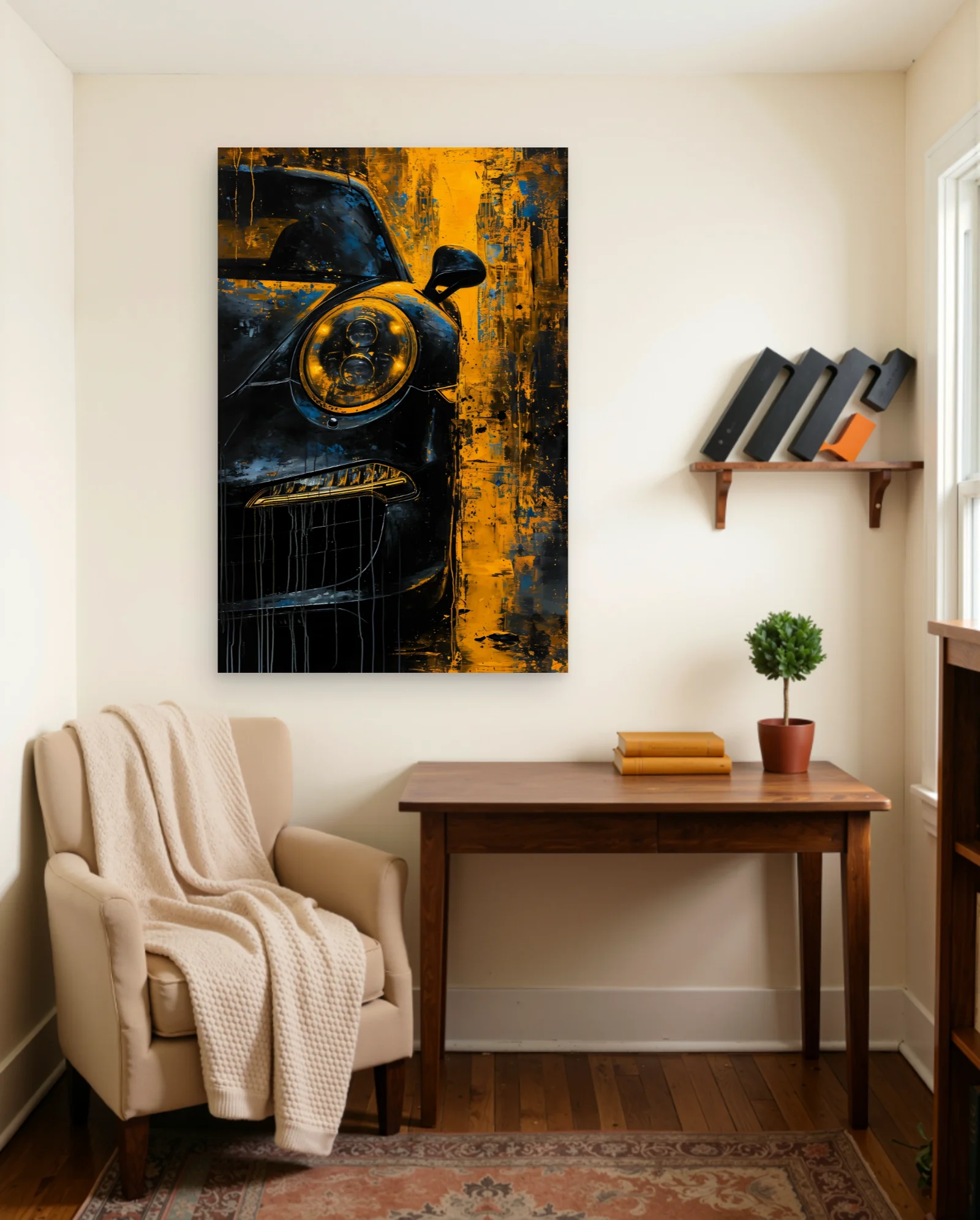 Porsche 911 Yellow And Black Poster — framed wall art poster by Memocult