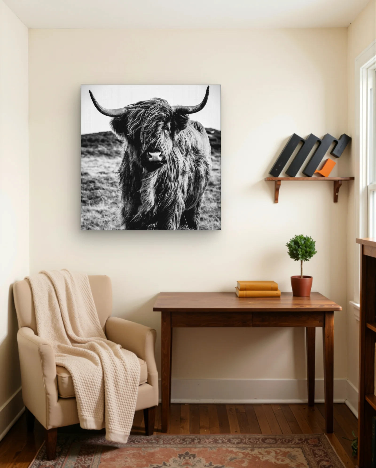 Highland Cow Black And White Wall Art — framed wall art poster by Memocult