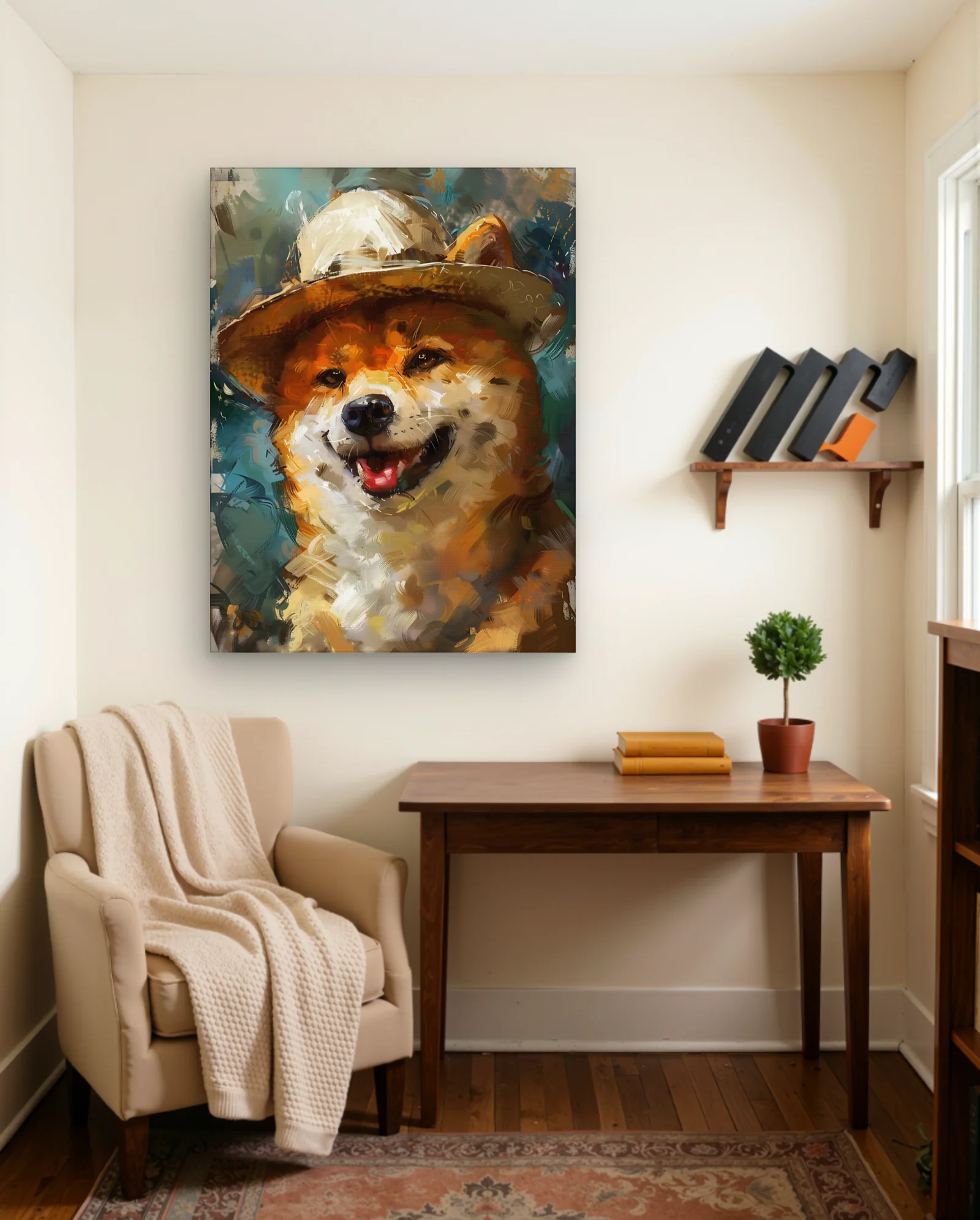 Shiba Inu With Straw Hat Wall Art — Modern Digital Art abstract & modern wall art poster