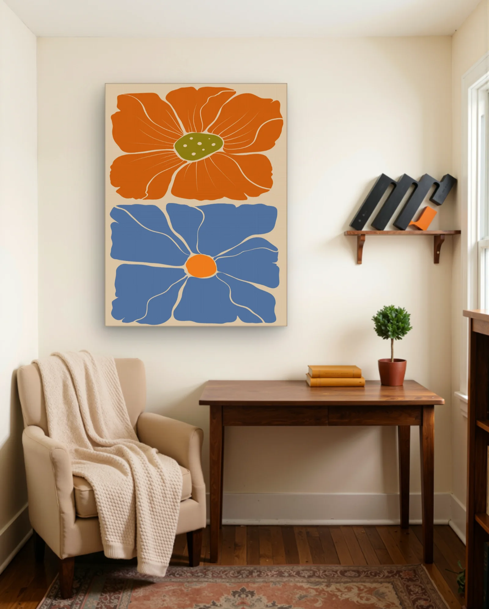 Orange Blue Pop Flowers Wall Art — Abstract abstract & modern wall art poster