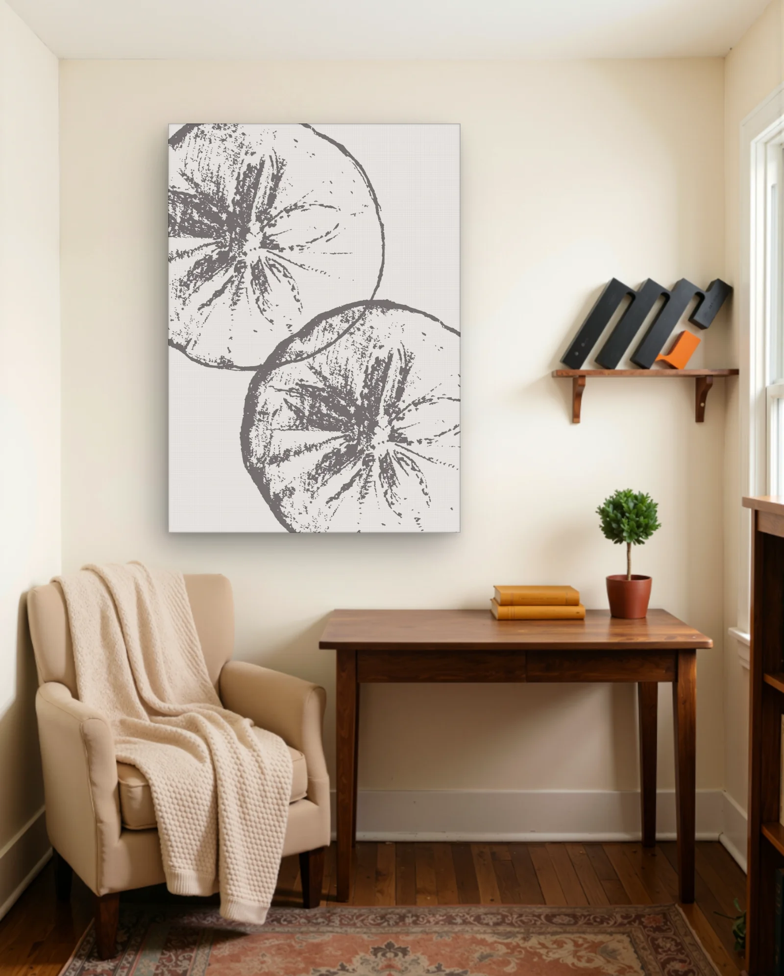 Grey Citrus Slices Sketch Wall Art — framed wall art poster by Memocult