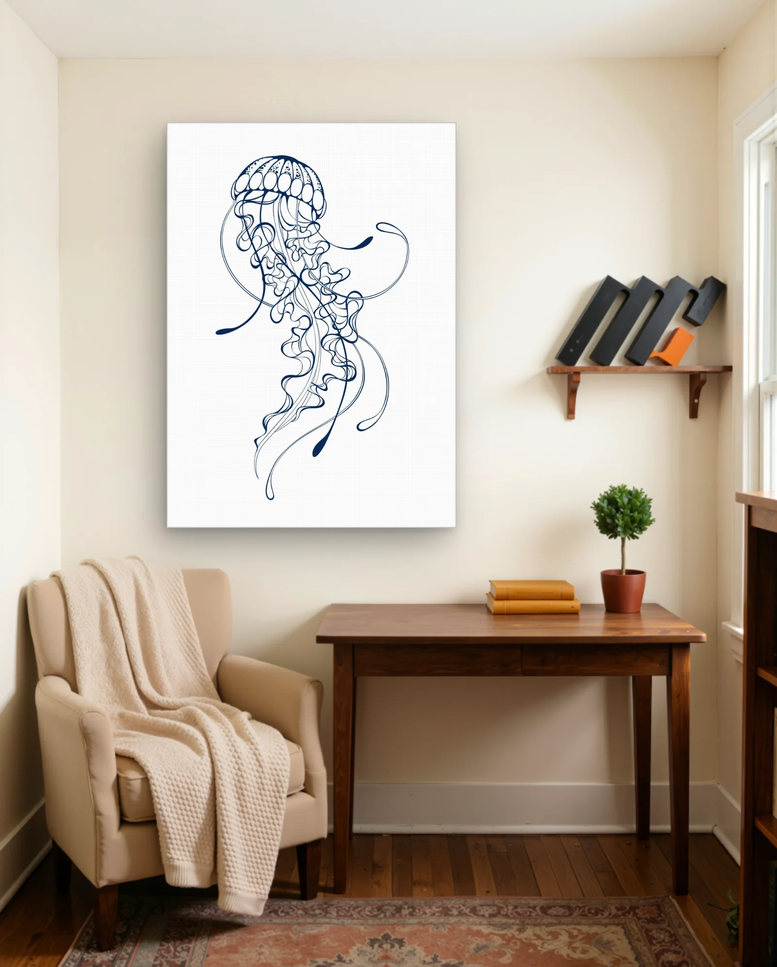 Navy Line Jellyfish Wall Art — Modern Digital Art abstract & modern wall art poster