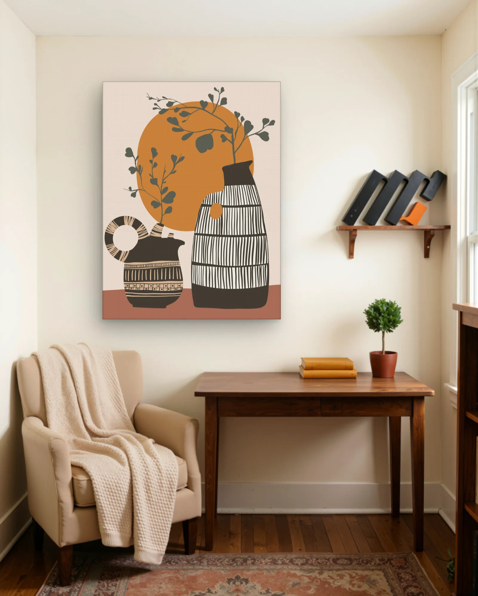 Striped Vases Orange Sun Wall Art — Abstract abstract & modern wall art poster