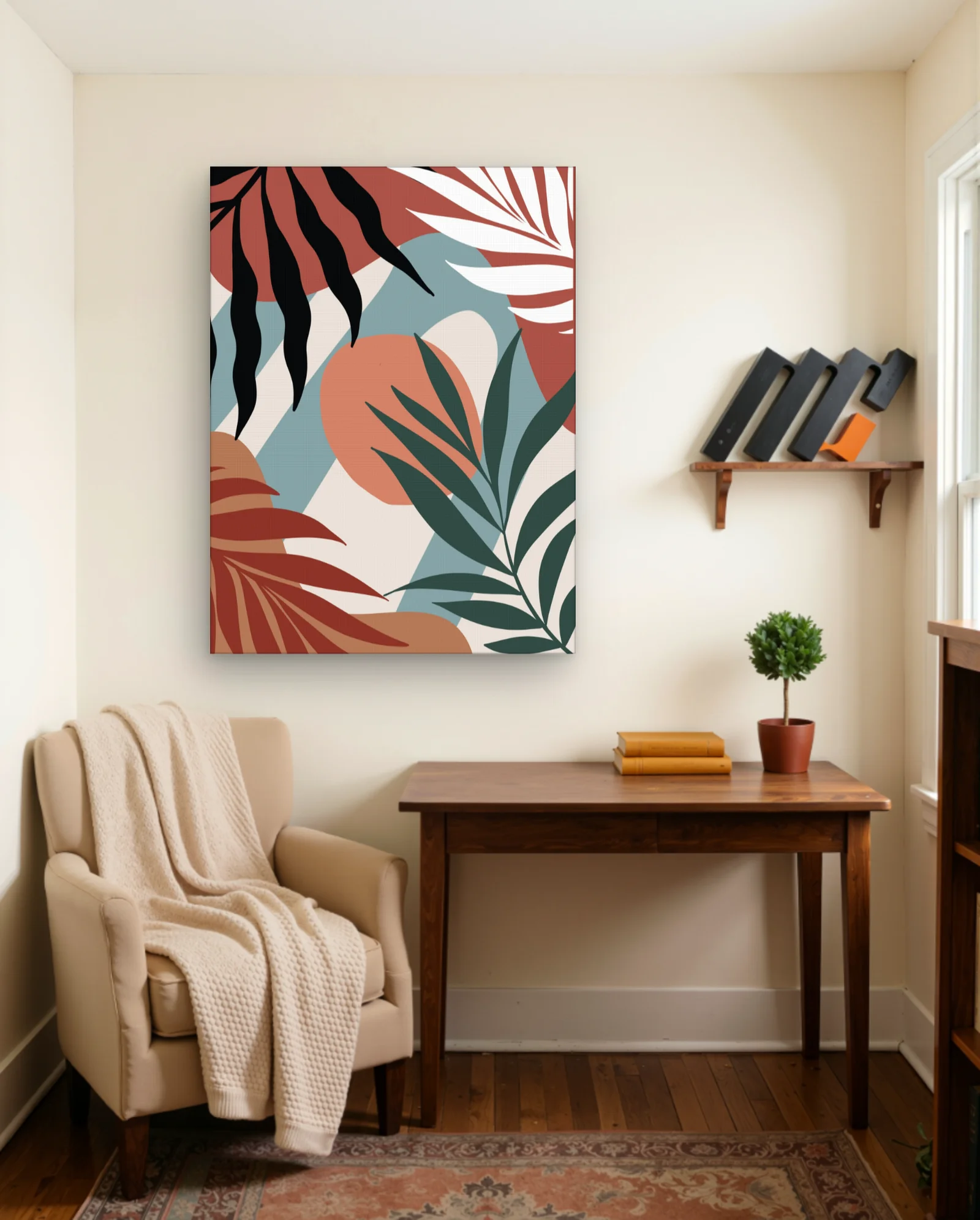 Terracotta Teal Tropical Leaves Wall Art — Abstract abstract & modern wall art poster