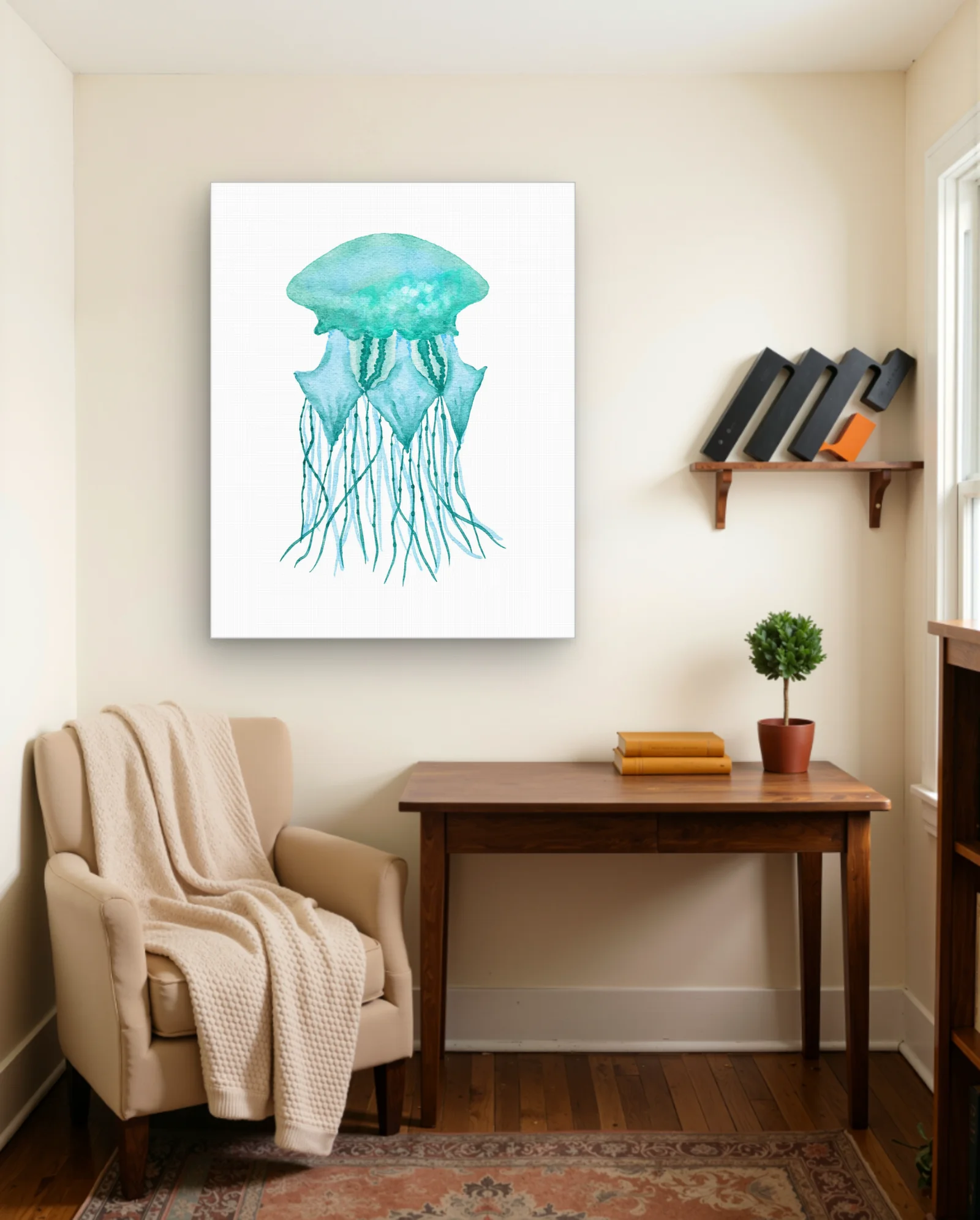 Turquoise Watercolor Jellyfish Wall Art — Abstract abstract & modern wall art poster