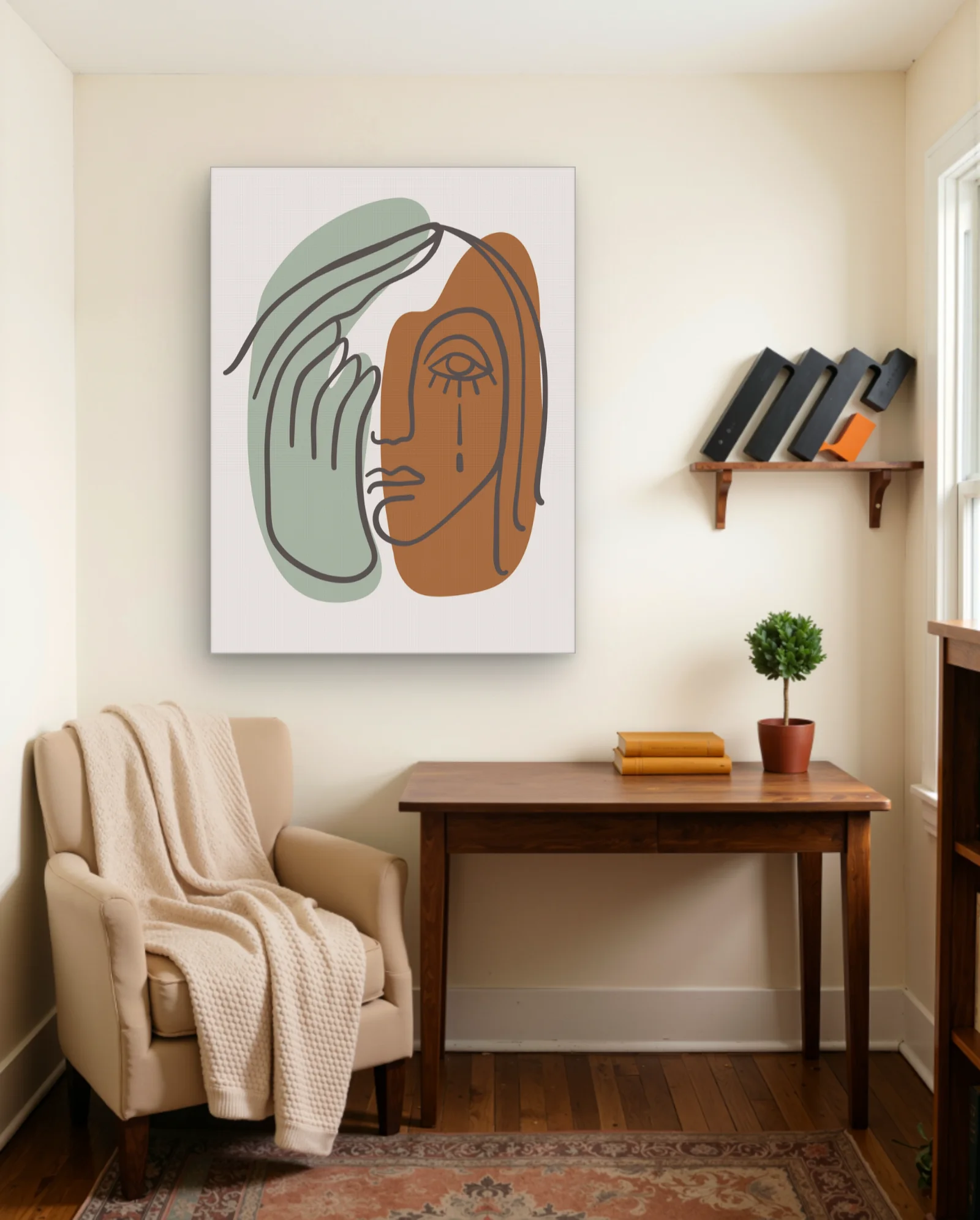 Split Face Crying Line Art Wall Art — framed wall art poster by Memocult