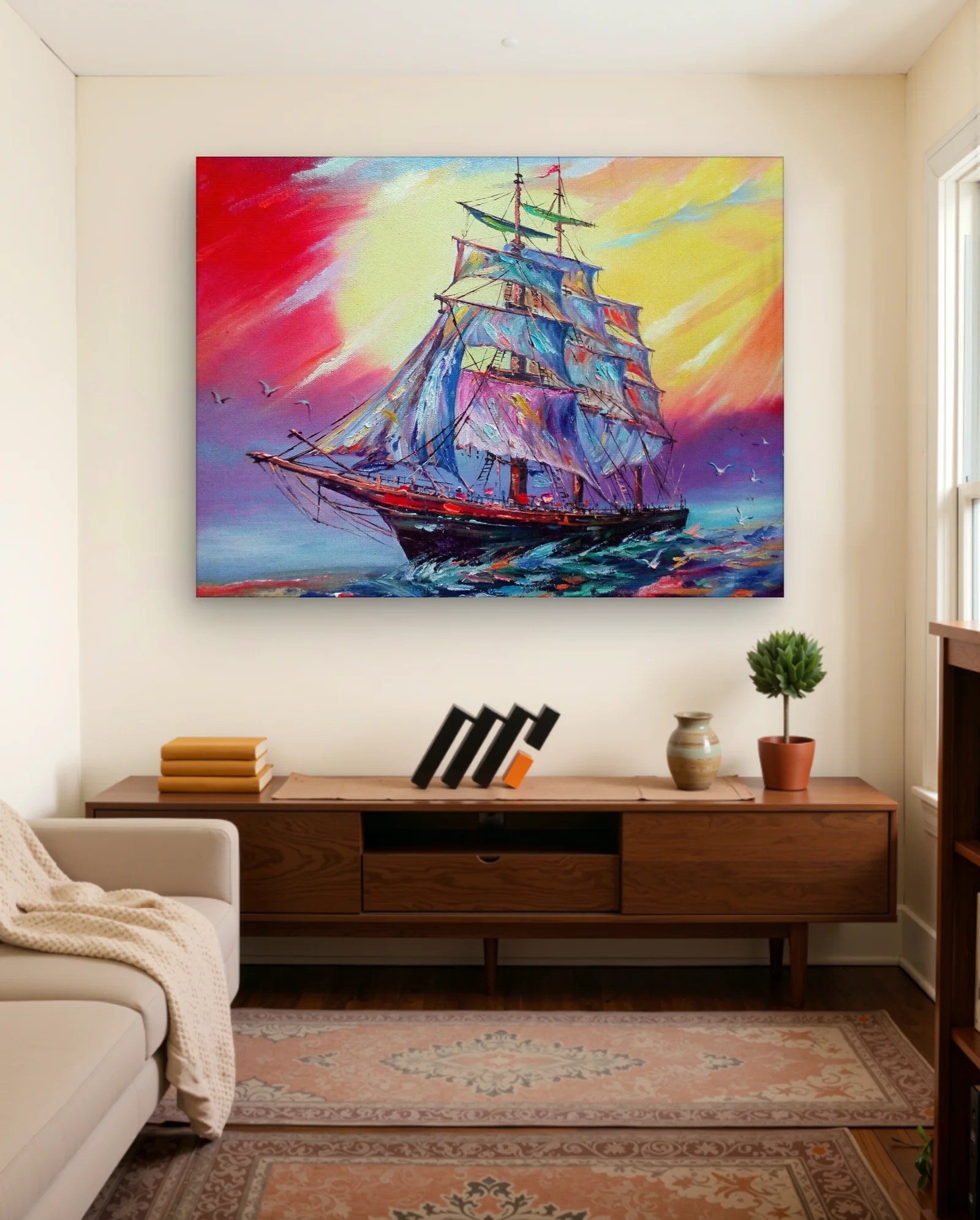 Colorful Sails Tall Ship Sunset Wall Art — Abstract abstract & modern wall art poster