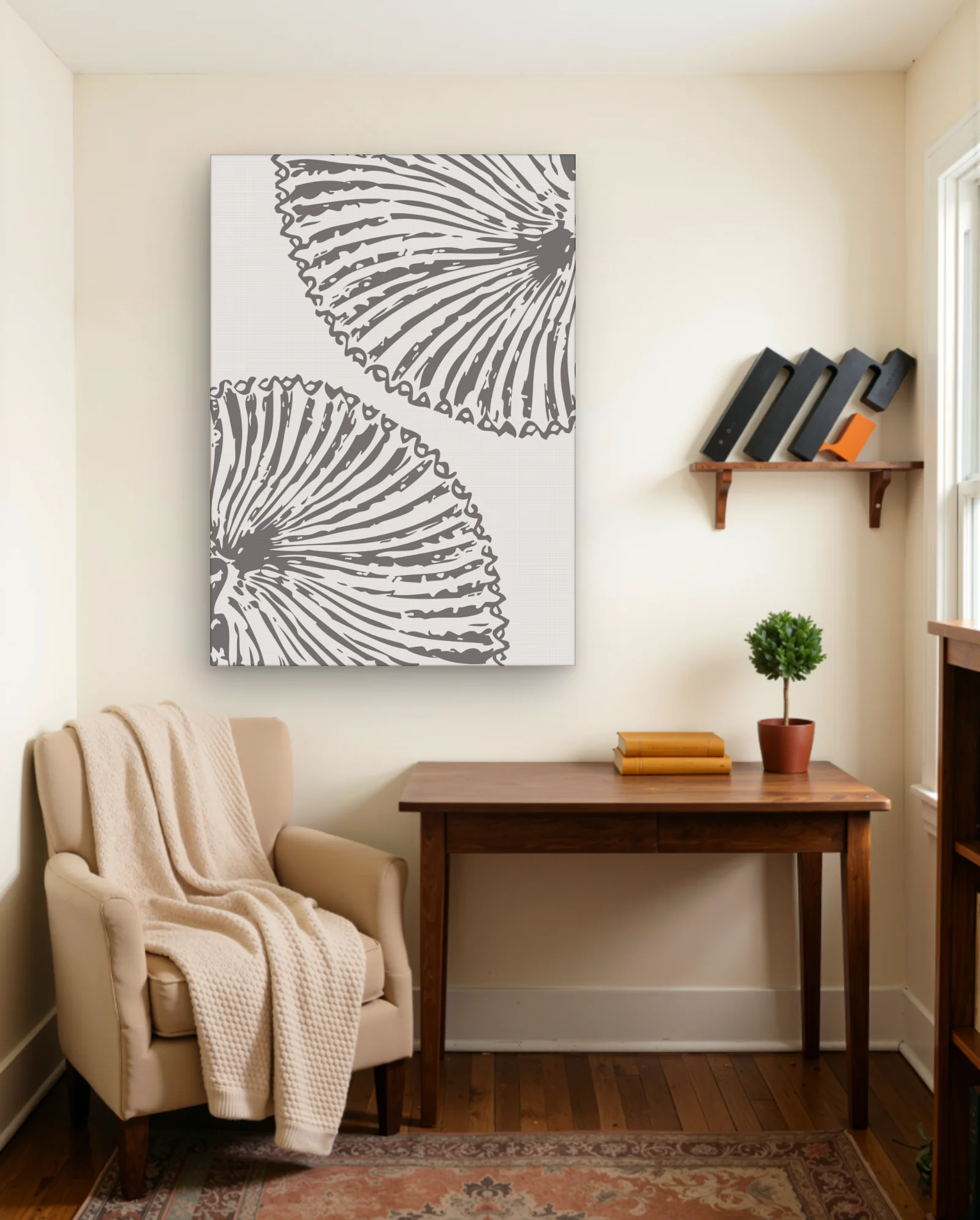 Stylized Shell Fan Grey Wall Art — Abstract abstract & modern wall art poster