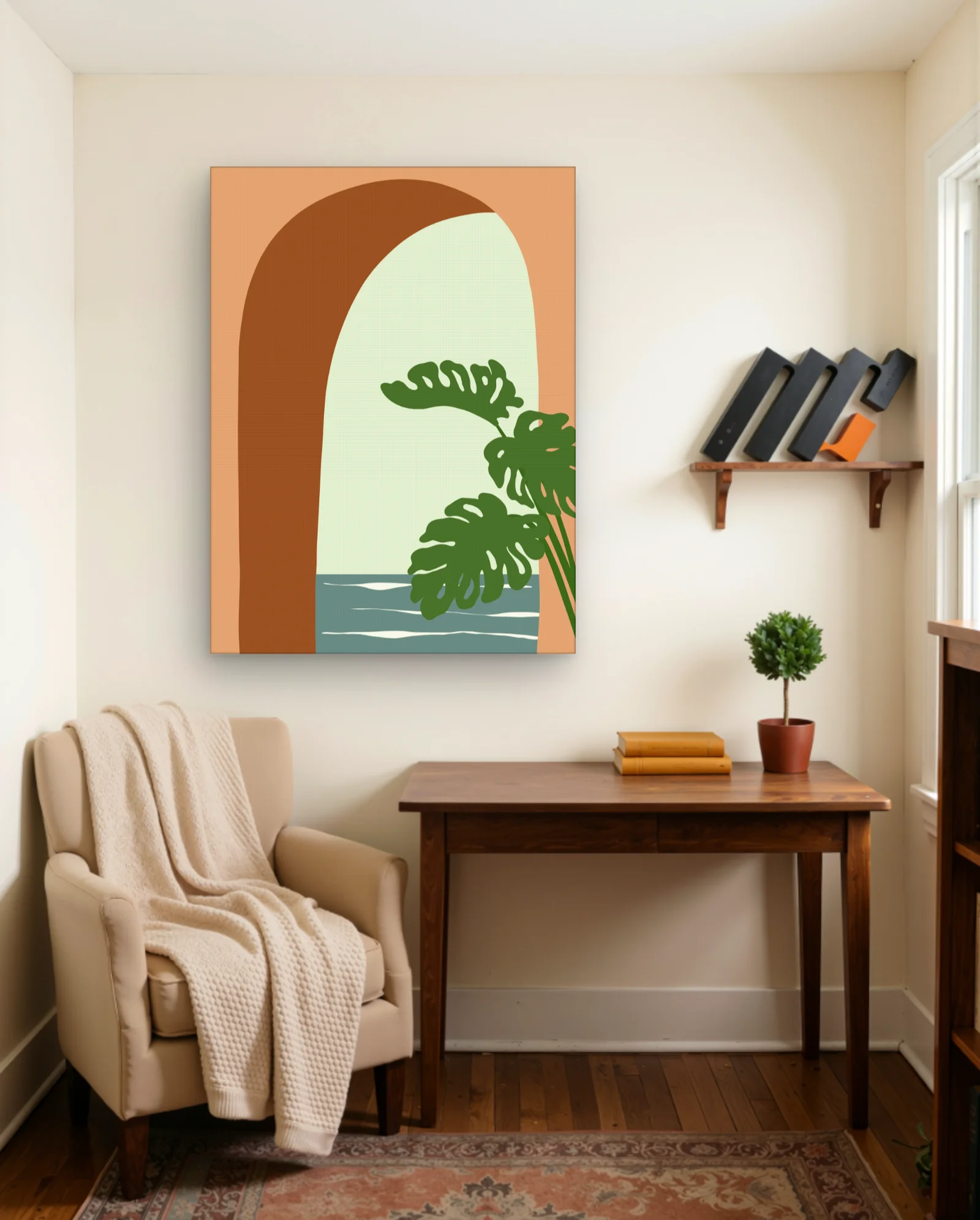 Monstera Arch Seascape Wall Art — framed wall art poster by Memocult