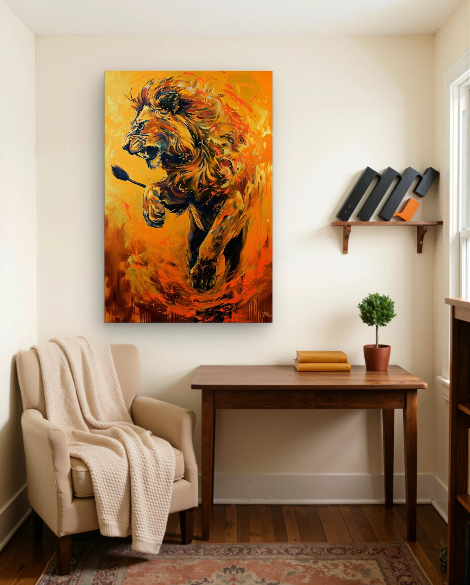 Roaring Lion Amber Flame Wall Art — framed wall art poster by Memocult