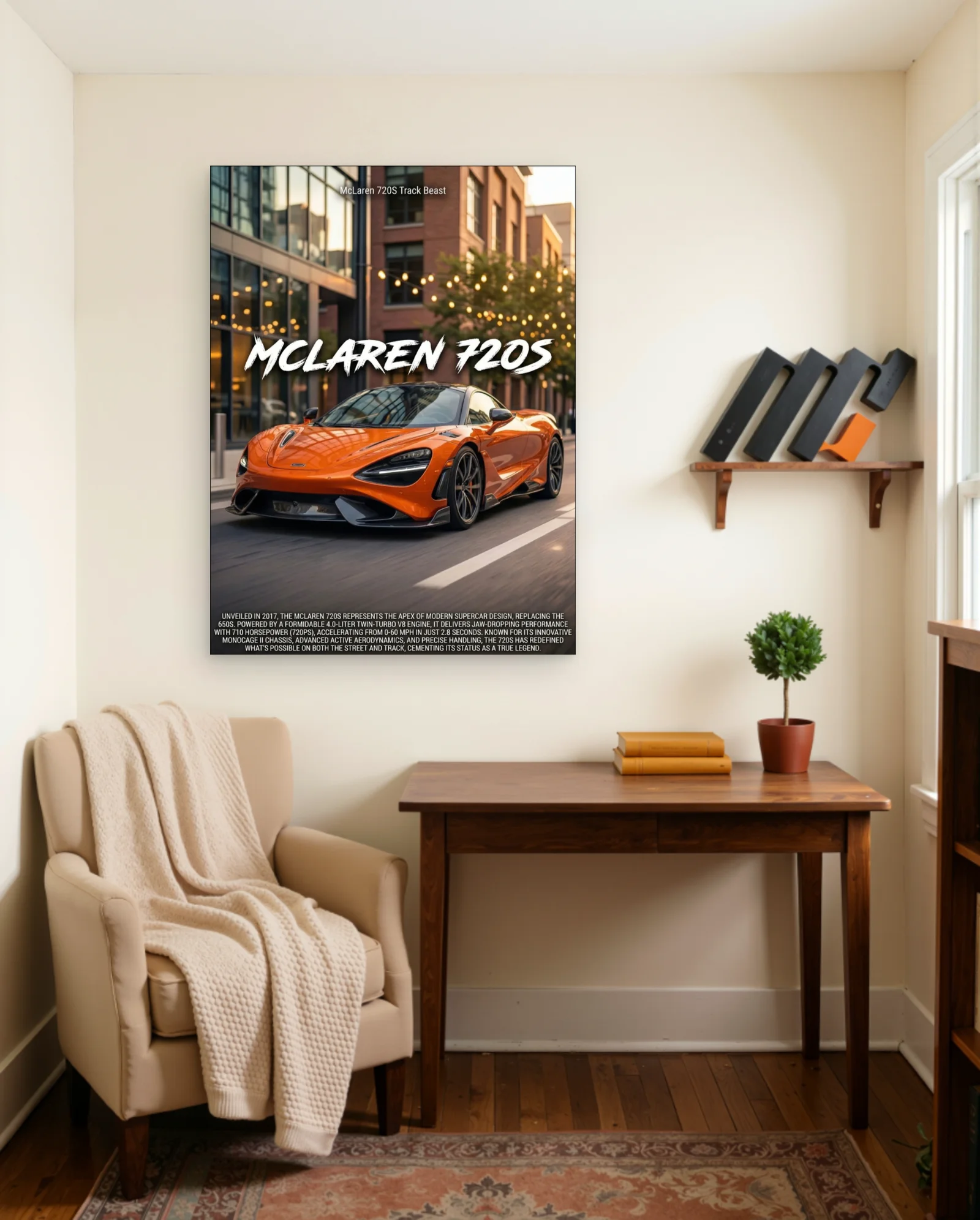 Orange McLaren 720S Poster — framed wall art poster by Memocult