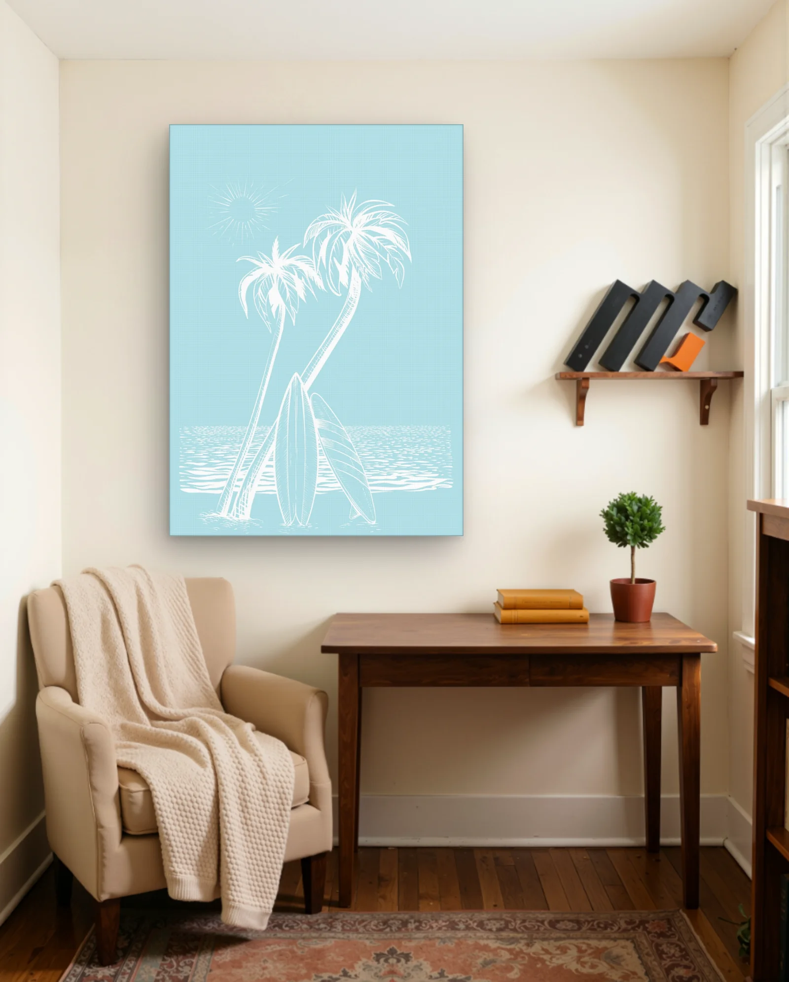 Palm Trees And Surfboards Wall Art — framed wall art poster by Memocult