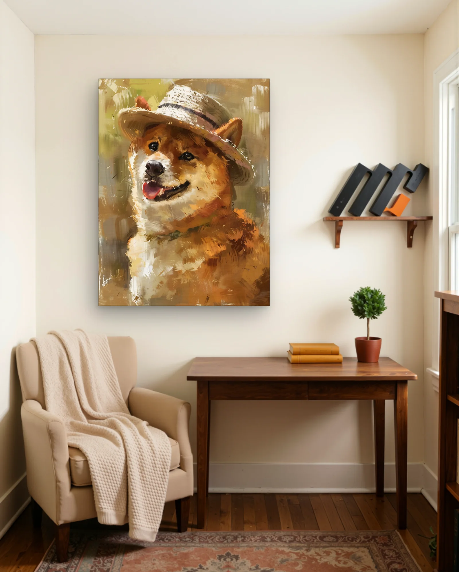Shiba Inu Smiling Straw Hat Wall Art — Modern Digital Art abstract & modern wall art poster