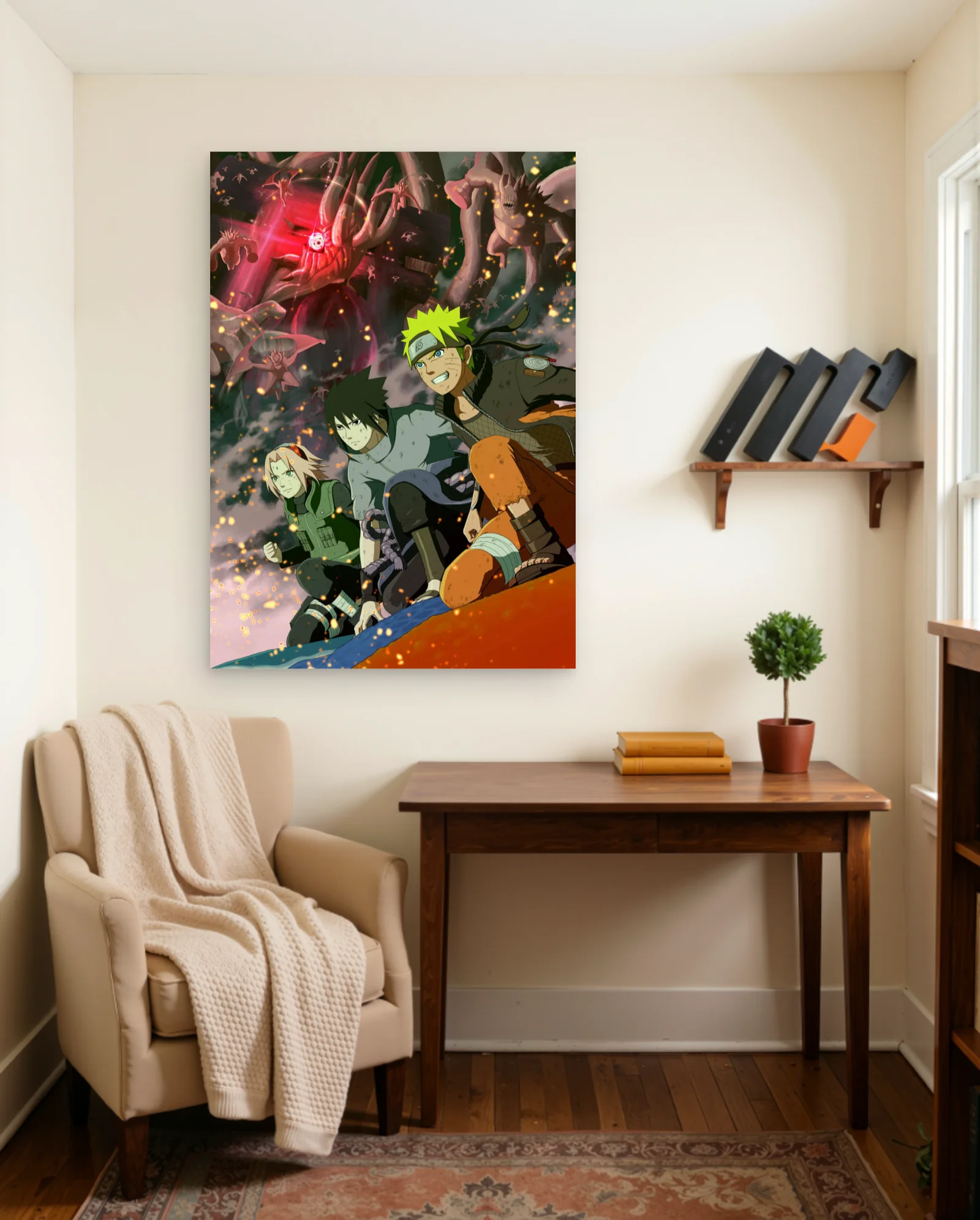Naruto Sasuke Sakura Vs Ten Tails Poster — framed wall art poster by Memocult