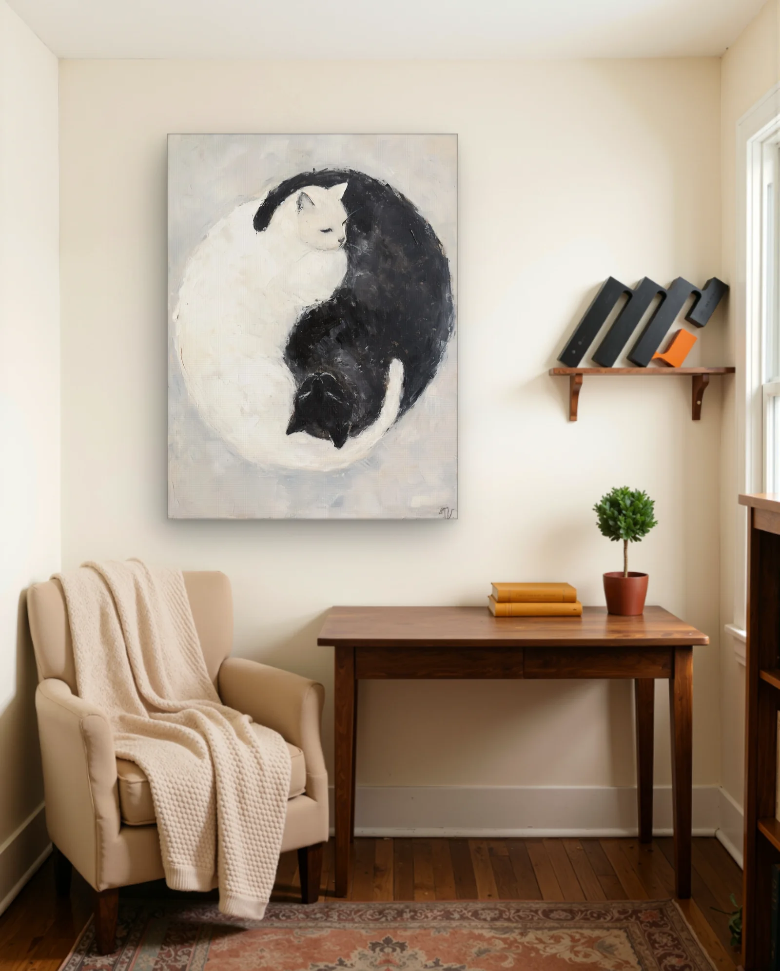 Yin Yang Black White Cats Wall Art — Abstract abstract & modern wall art poster