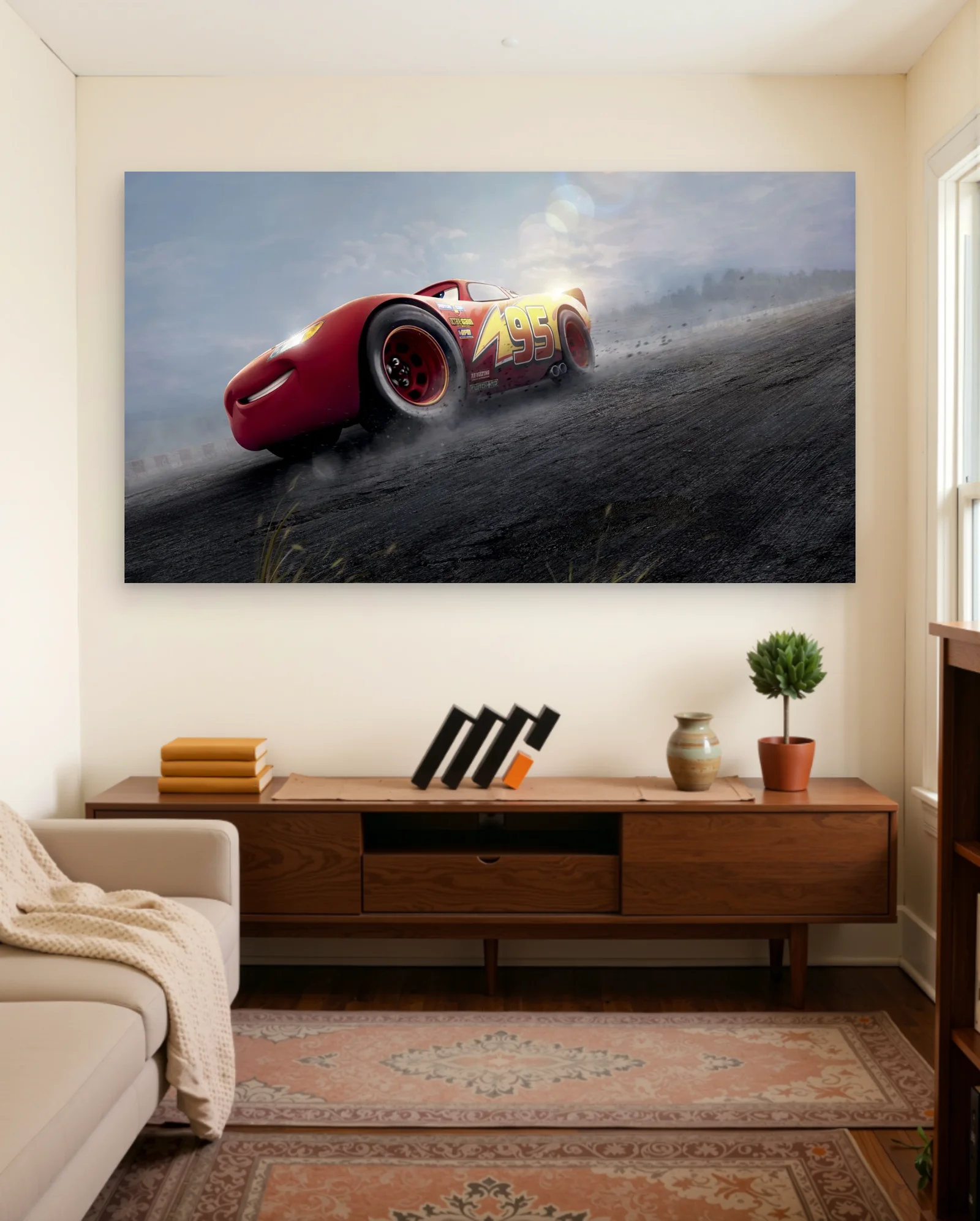 Lightning McQueen 95 Drift Poster — framed wall art poster by Memocult