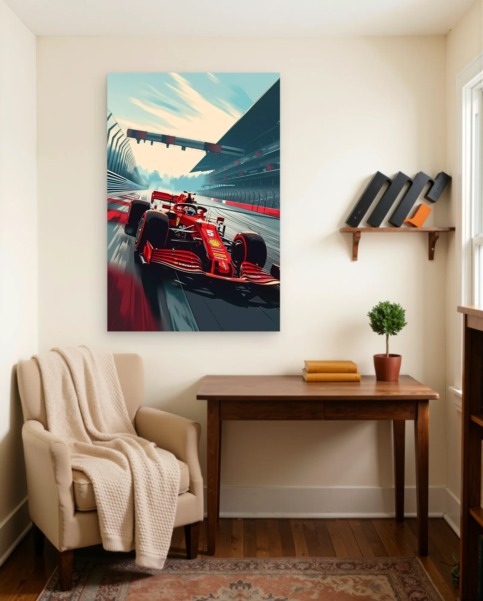 Carlos Sainz Ferrari F1 Car Poster — framed wall art poster by Memocult