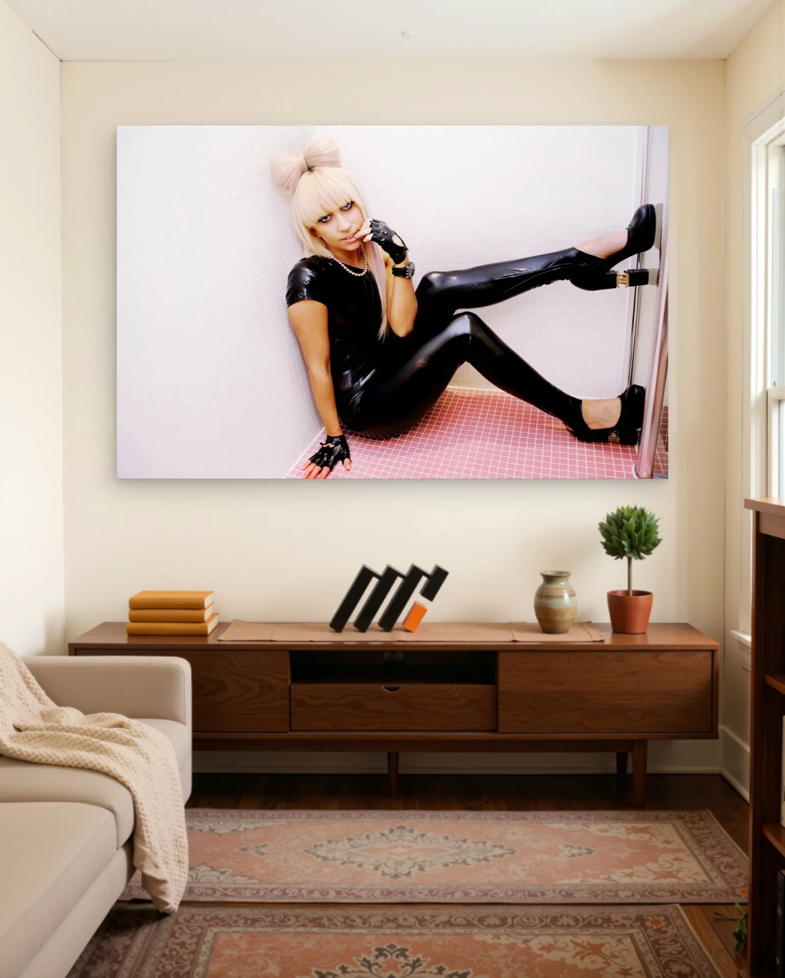 Lady Gaga Blonde Bow Poster — framed wall art poster by Memocult