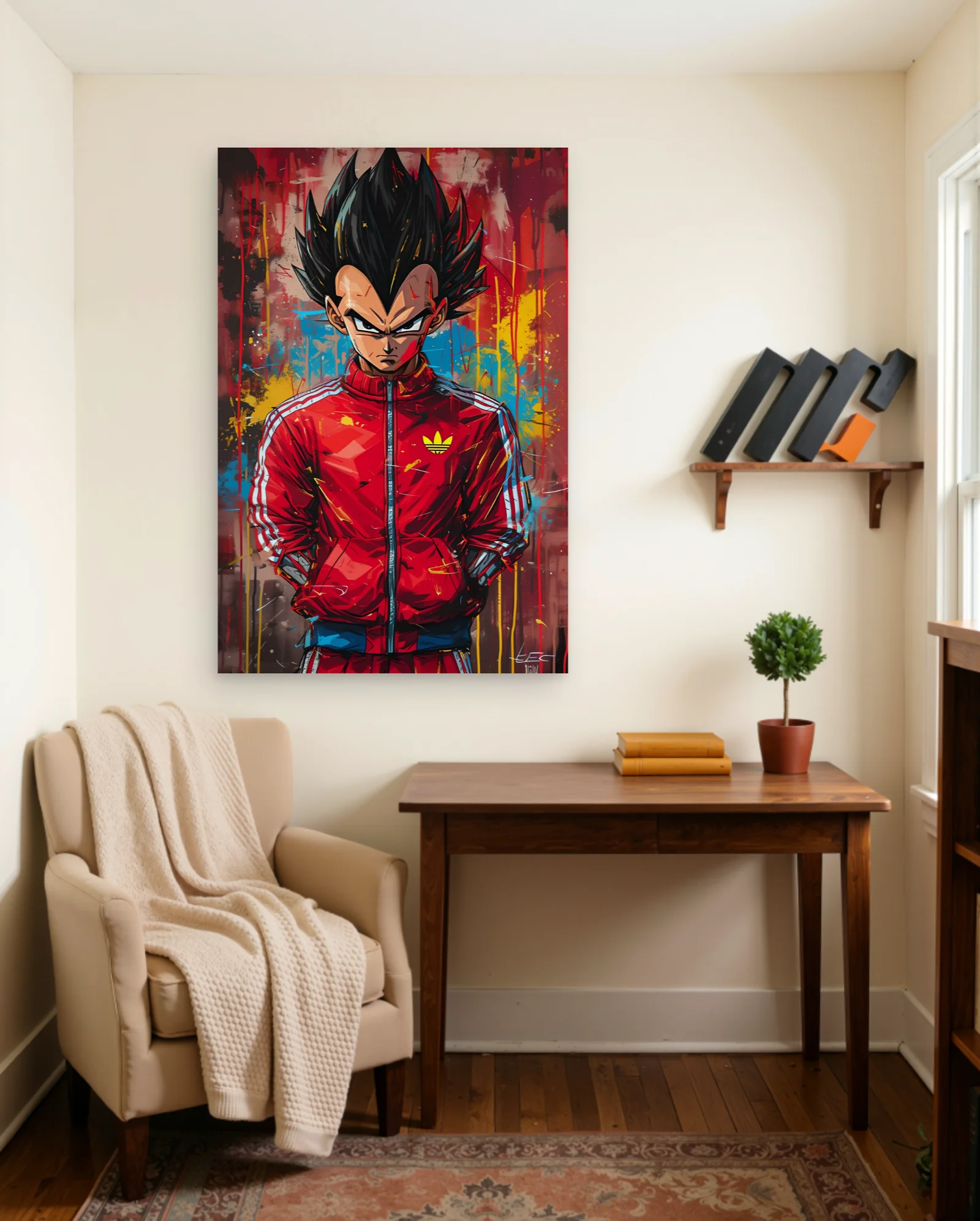 Vegeta Red Tracksuit Poster — framed wall art poster by Memocult