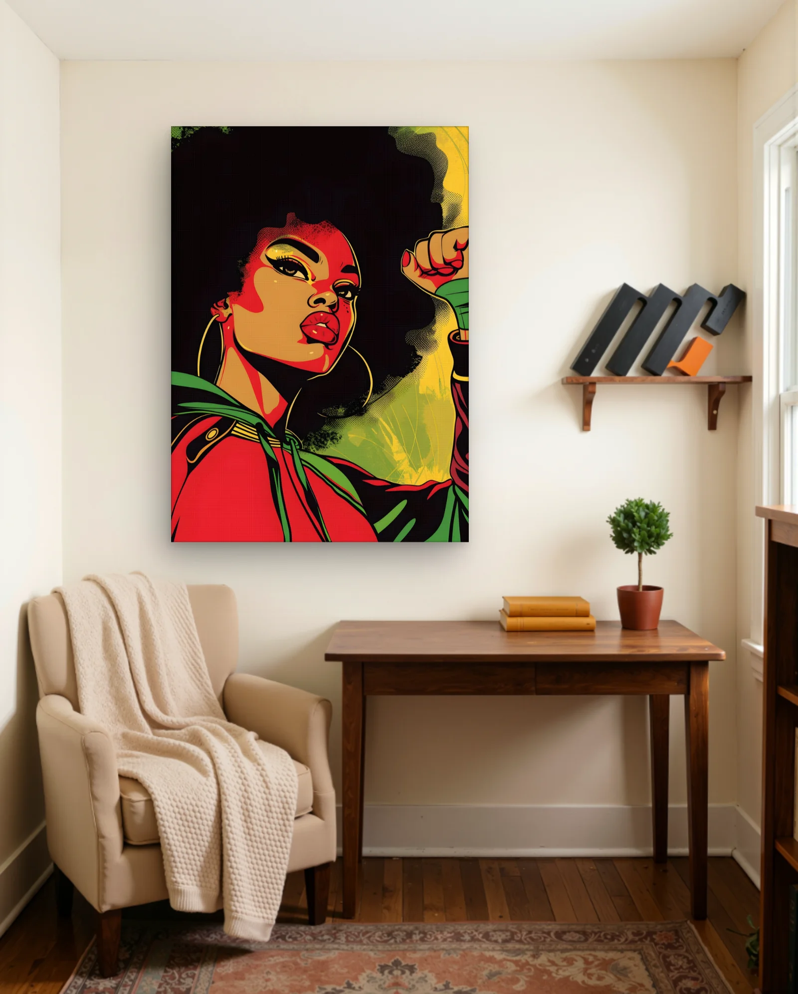 Afro Power Raised Fist Photo — framed wall art poster by Memocult