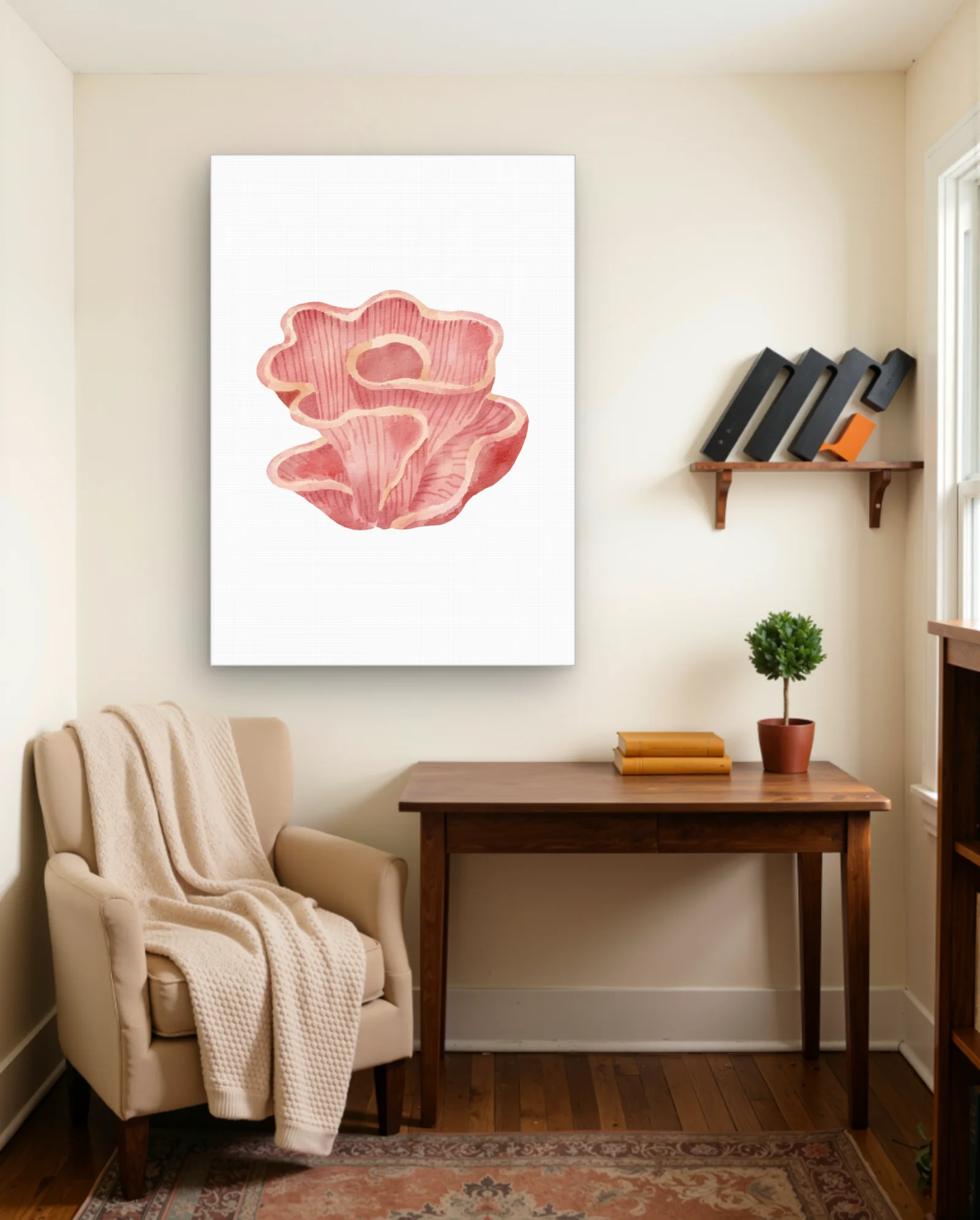 Pink Coral Fan Watercolor Wall Art — Abstract abstract & modern wall art poster