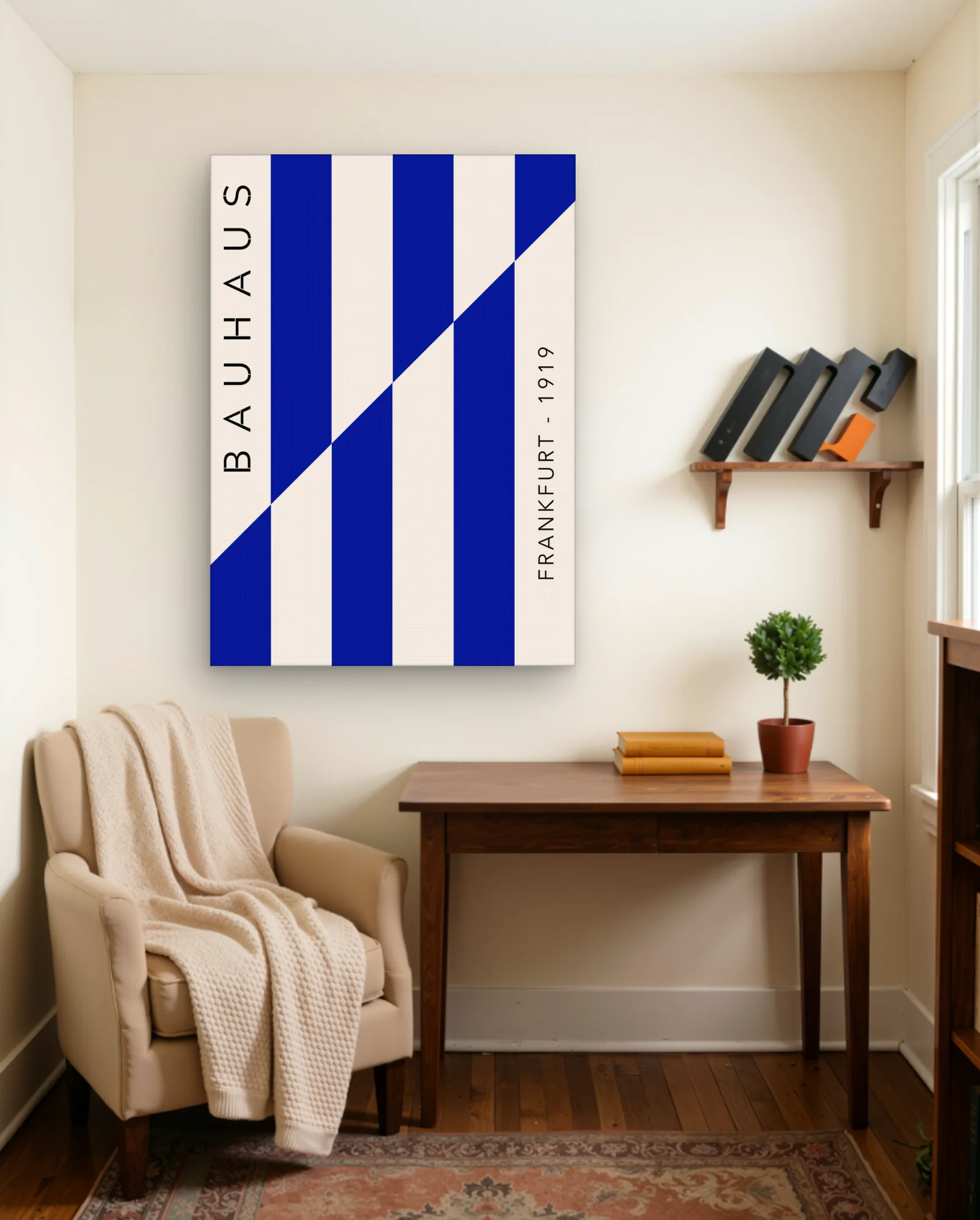 Bauhaus Blue Vertical Stripes Frankfurt 1919 Wall Art — Abstract abstract & modern wall art poster