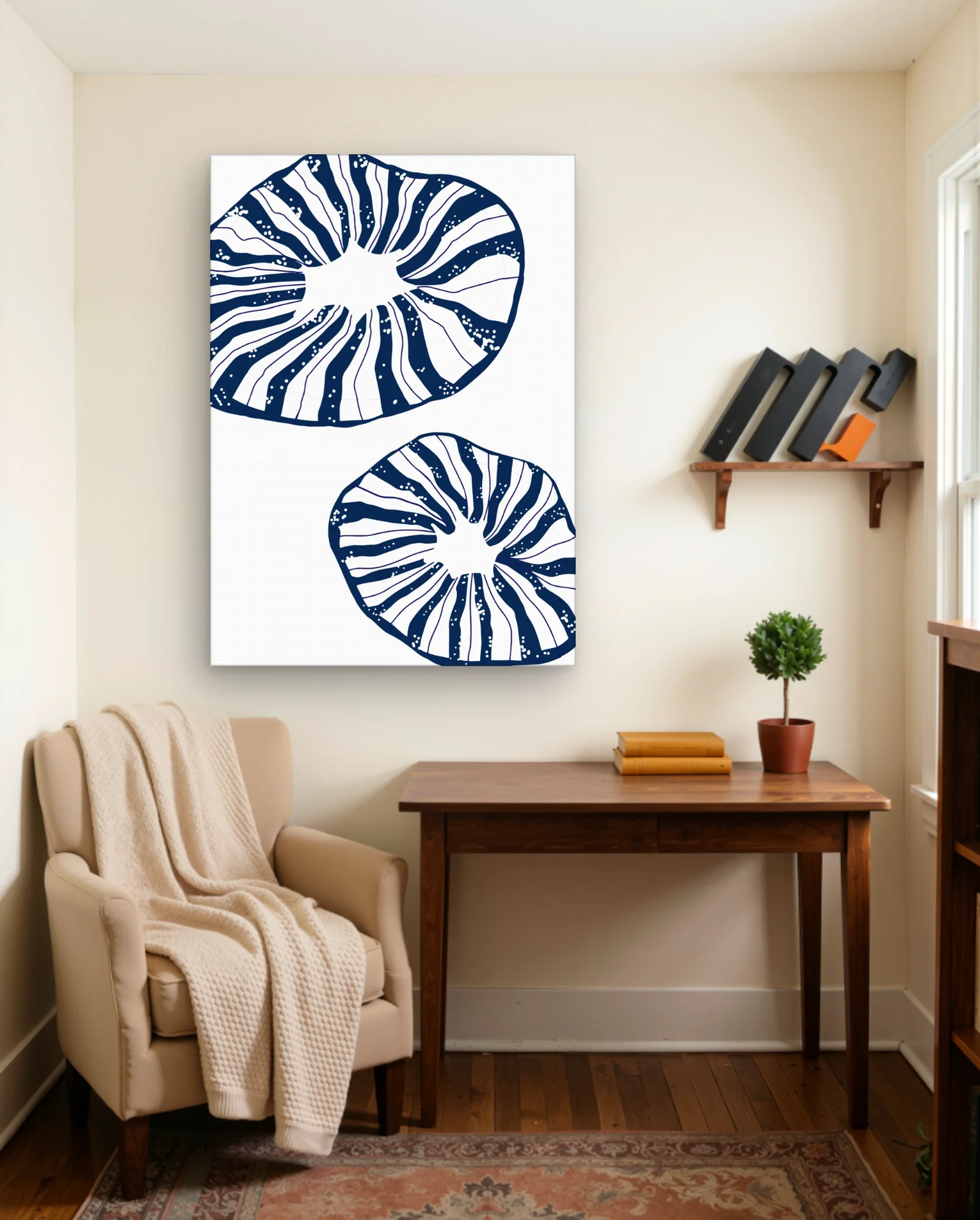 Indigo Nautilus Slices Wall Art — Modern Digital Art abstract & modern wall art poster