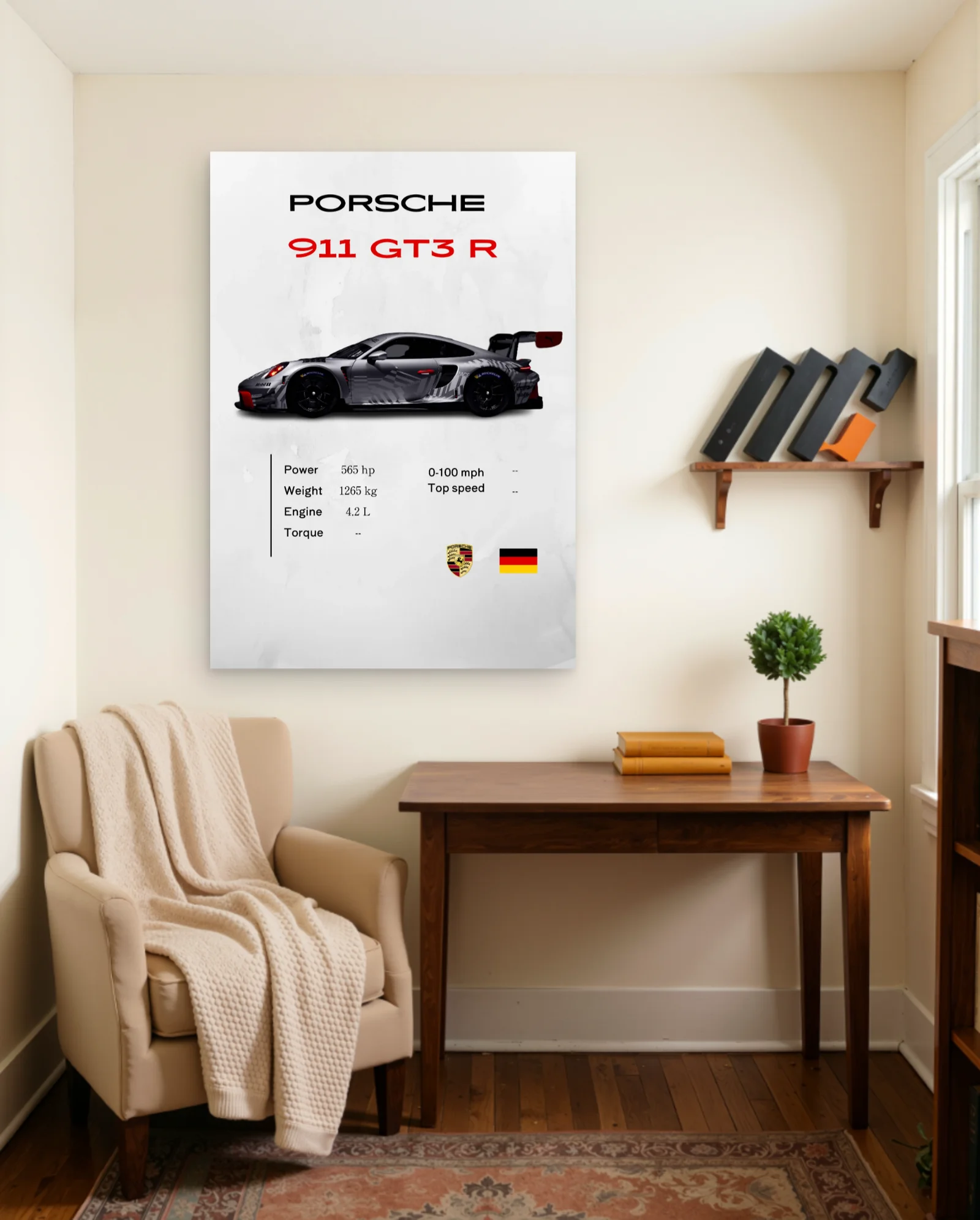 Porsche 911 GT3 R Silver Poster — framed wall art poster by Memocult